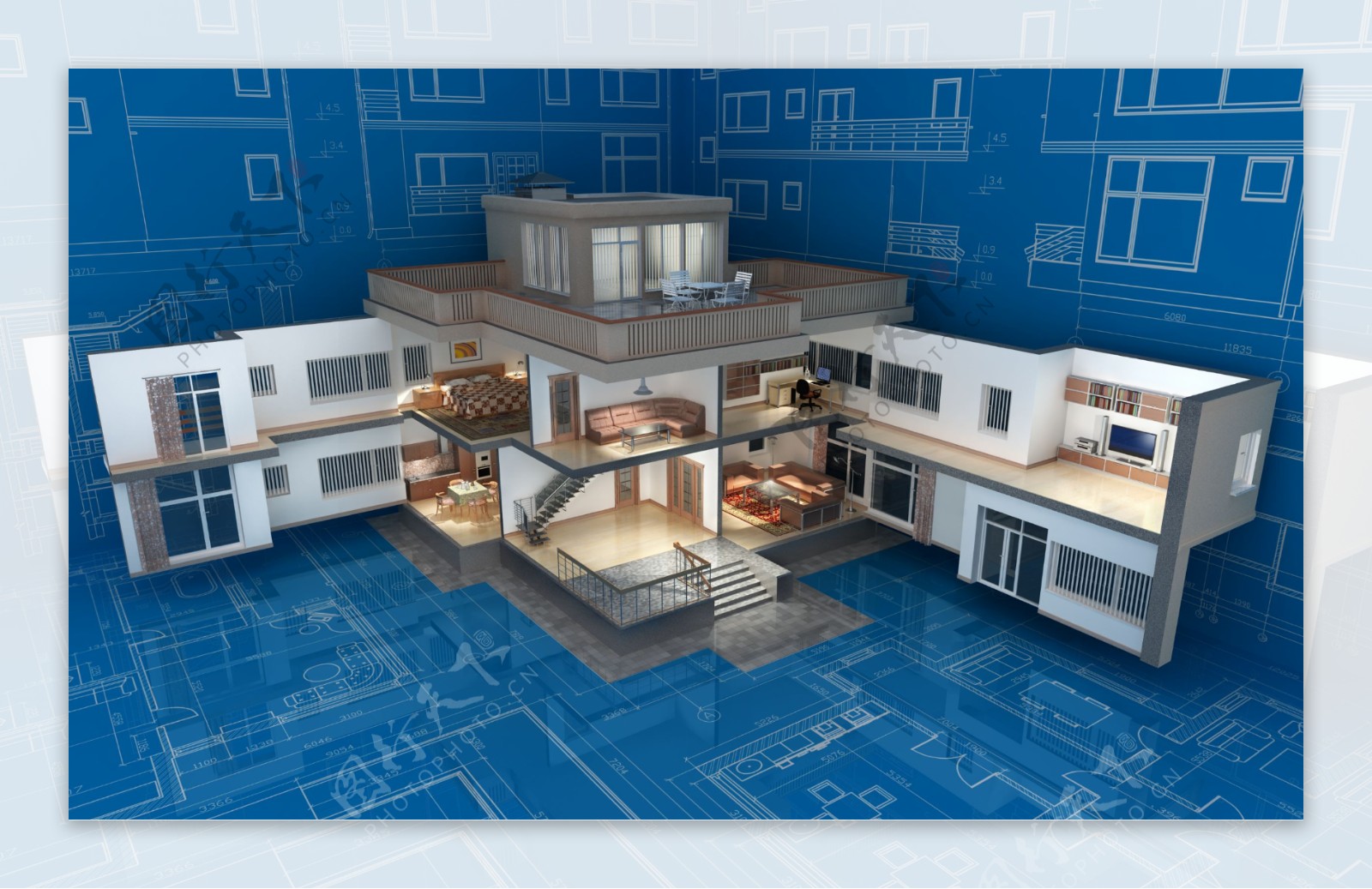 别墅建筑3D效果图