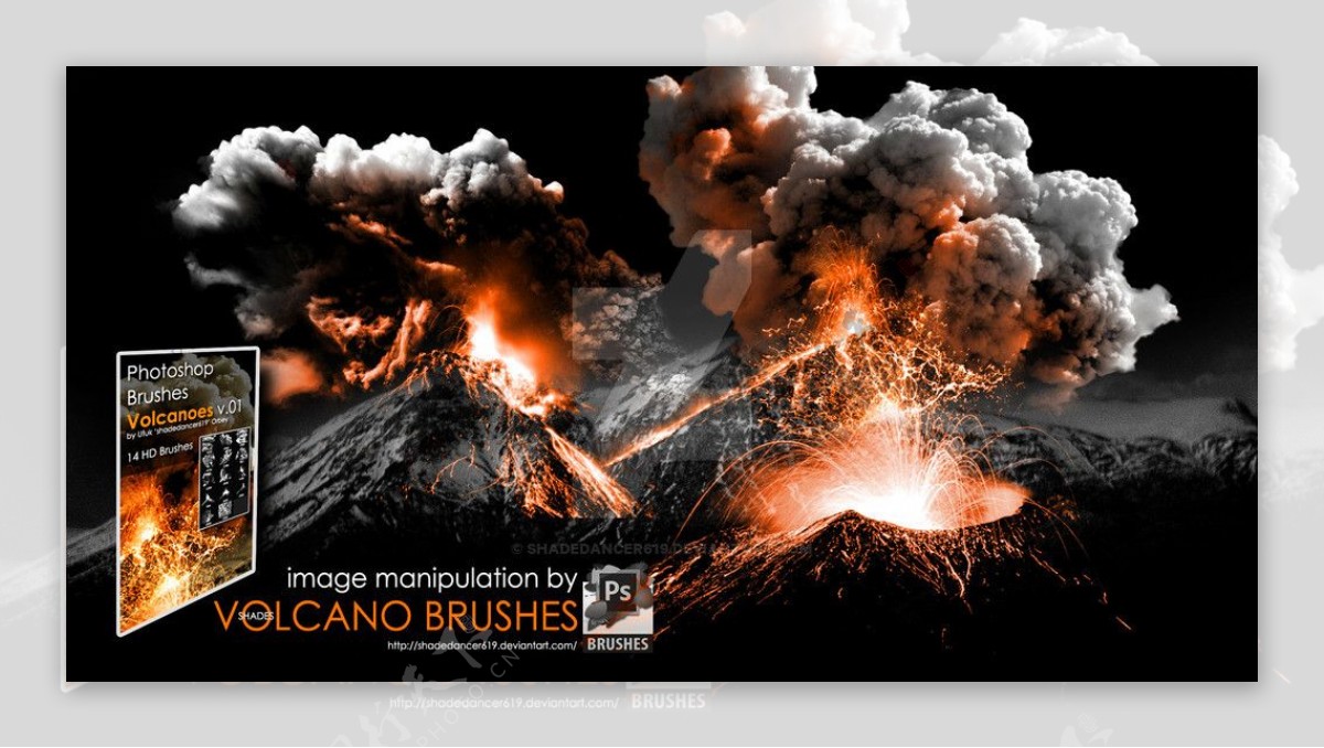 火山爆发喷溅的熔岩效果PS笔刷