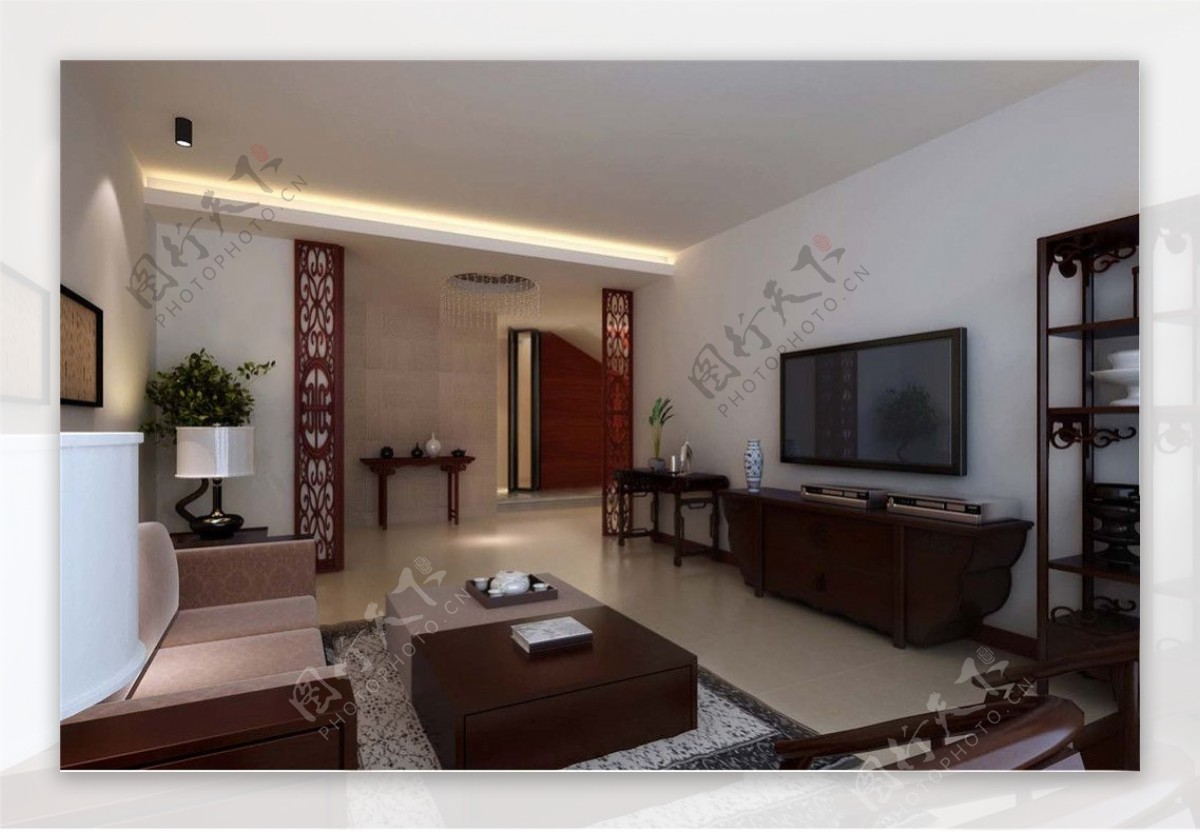 中式客厅3D模型室内装饰模型