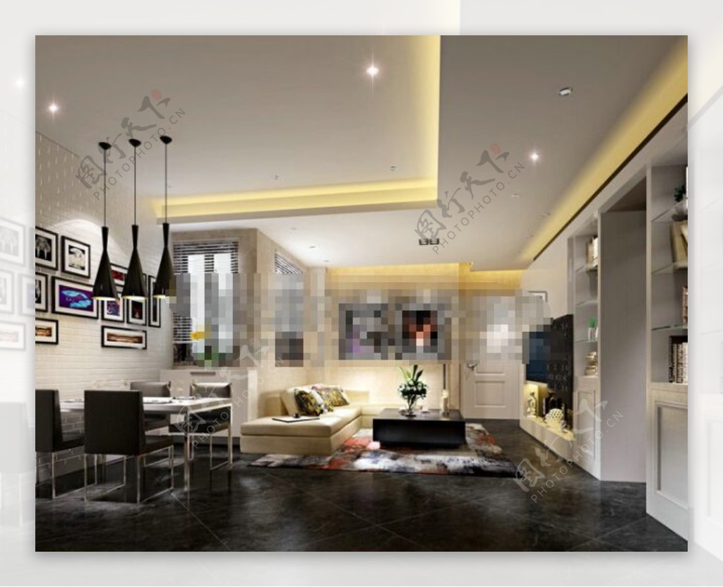现代豪华客厅3d模型免费下载