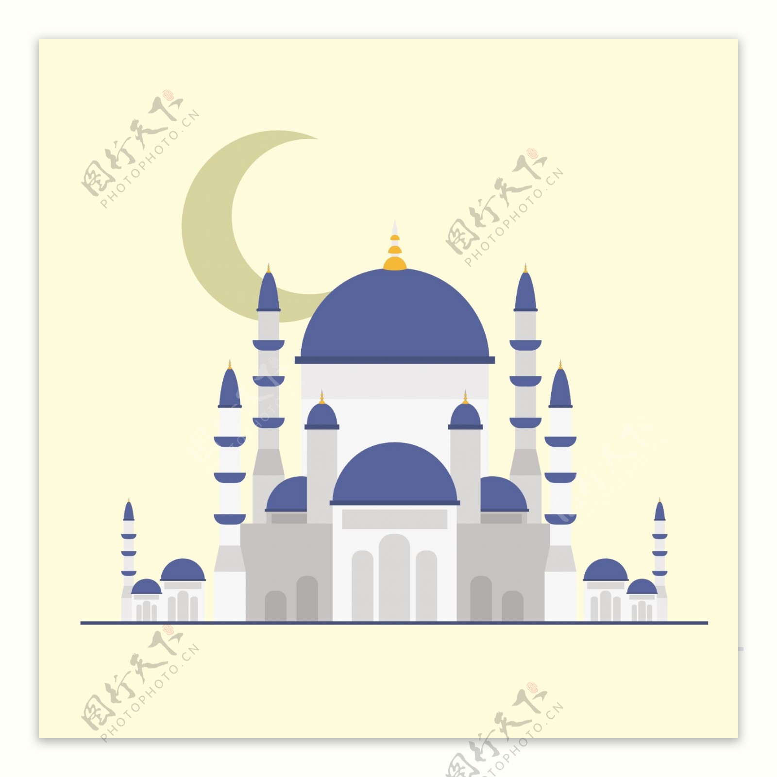 伊斯兰开斋节清真寺黄色背景