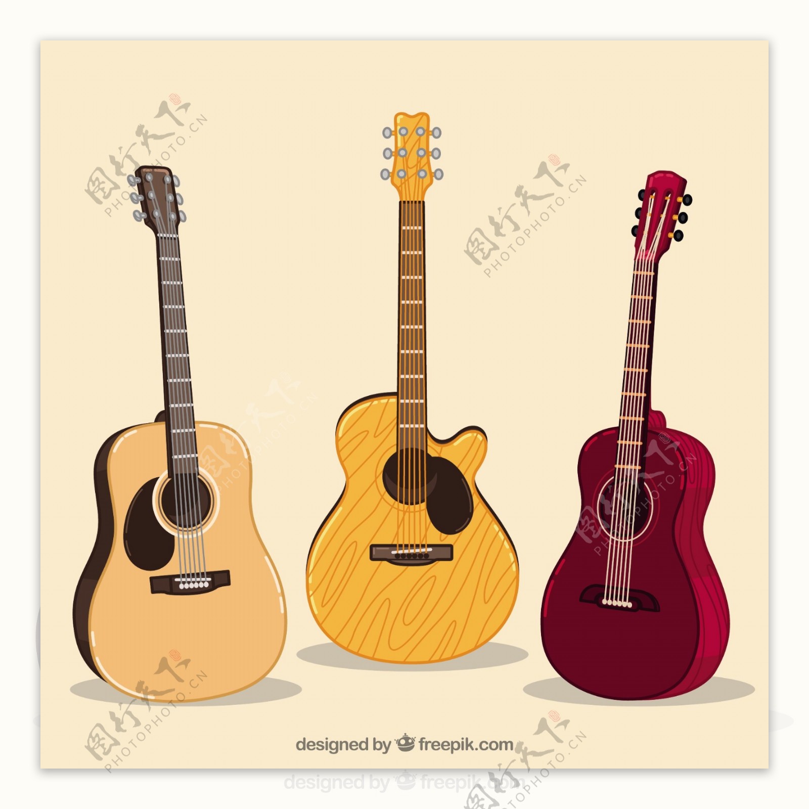 手绘三种吉他插图背景