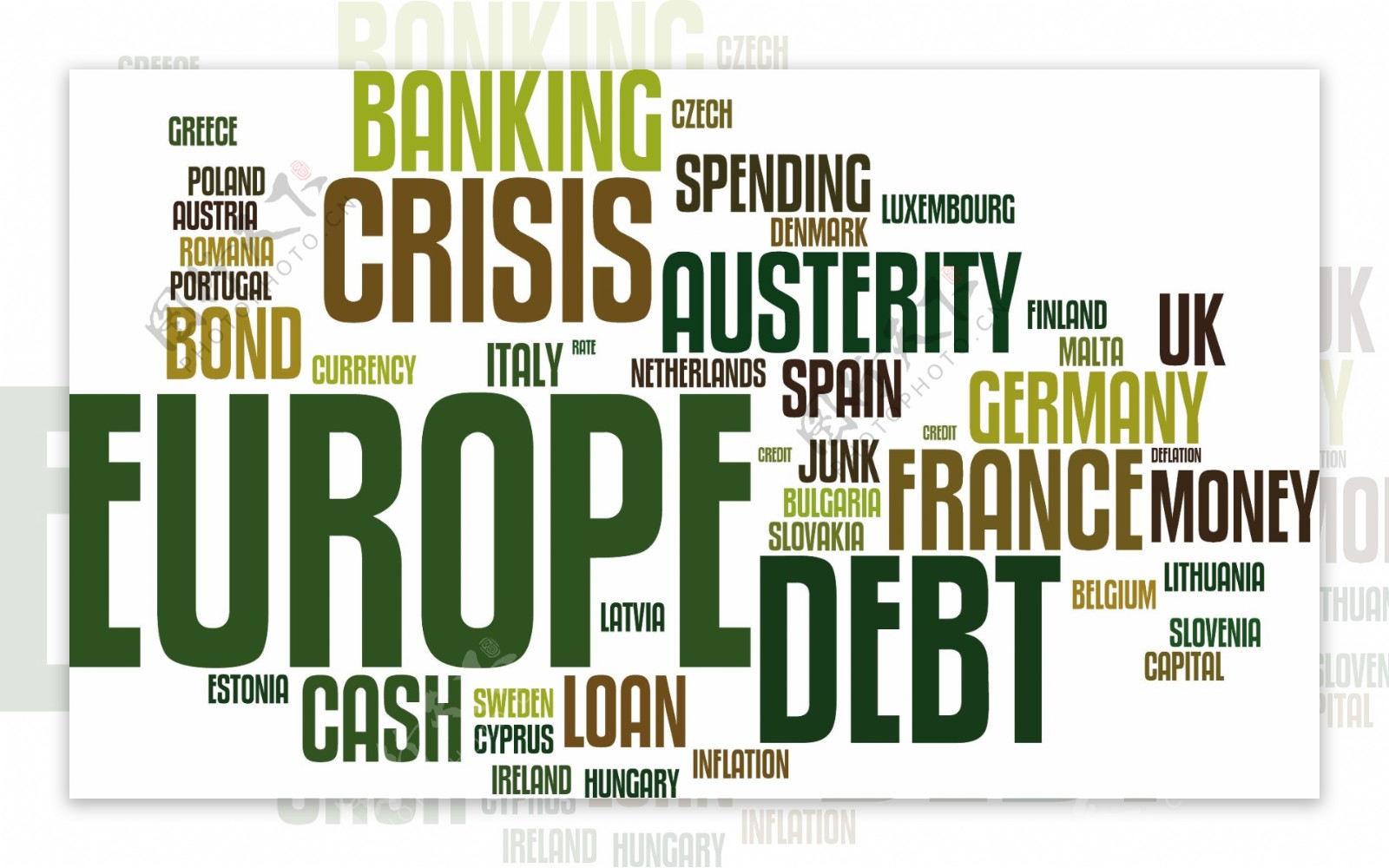 欧洲债务危机词云背景矢量