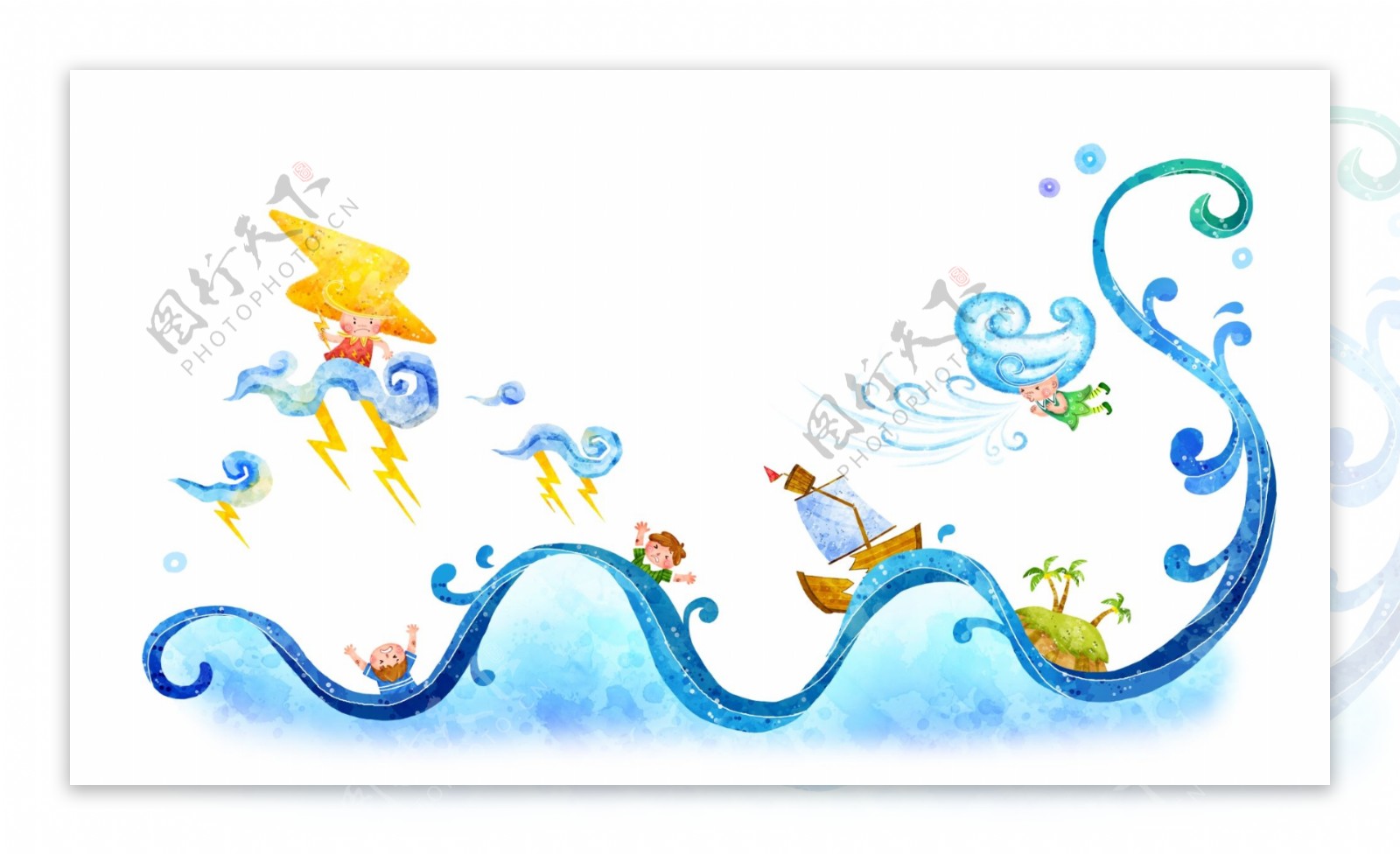 水上玩耍的孩子免费插画素材