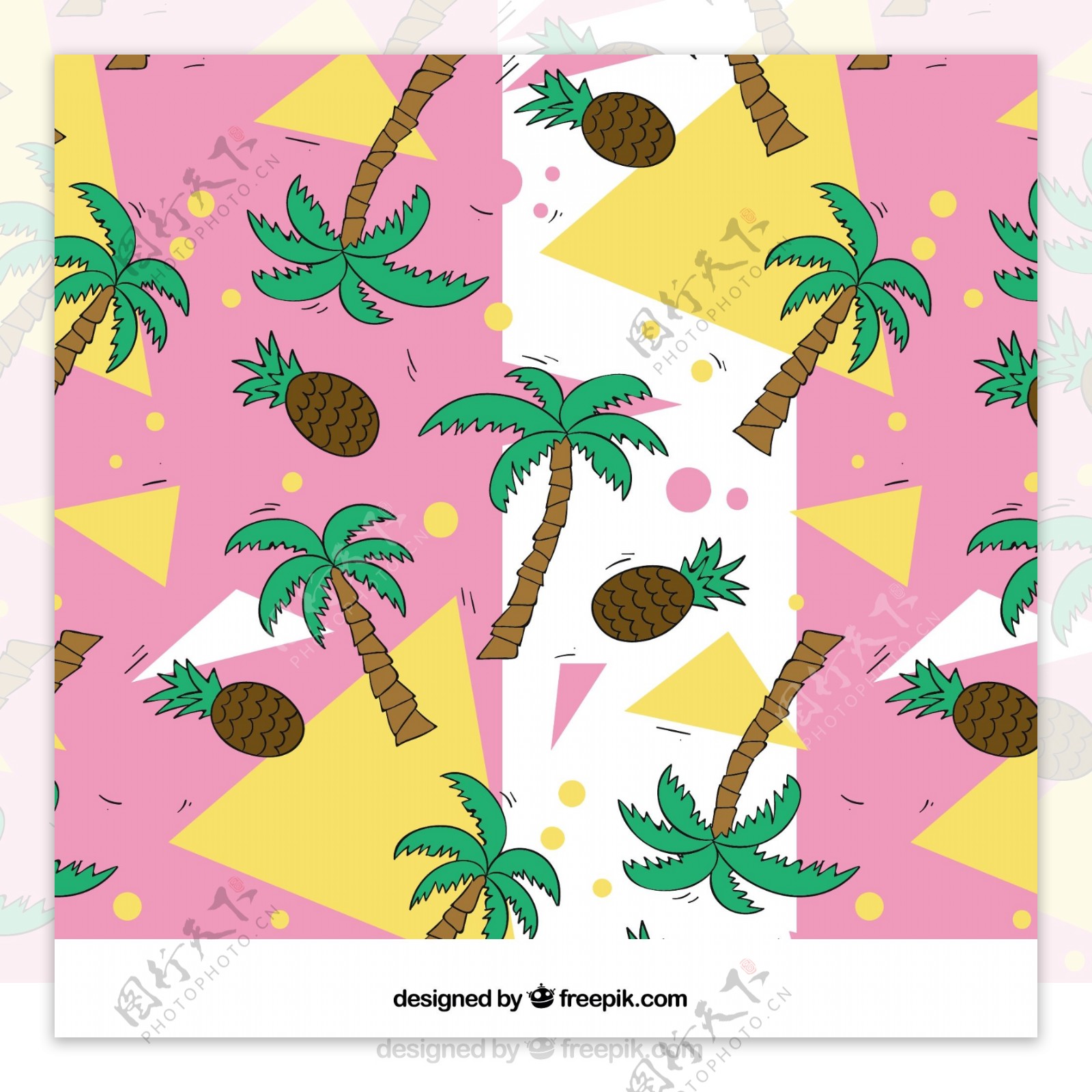 几何形状棕榈树和松树的背景
