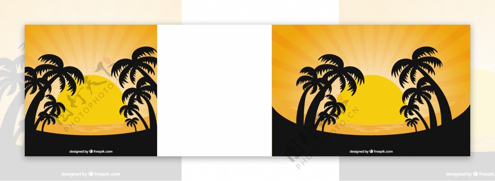 落日背景与太阳和棕榈树的剪影