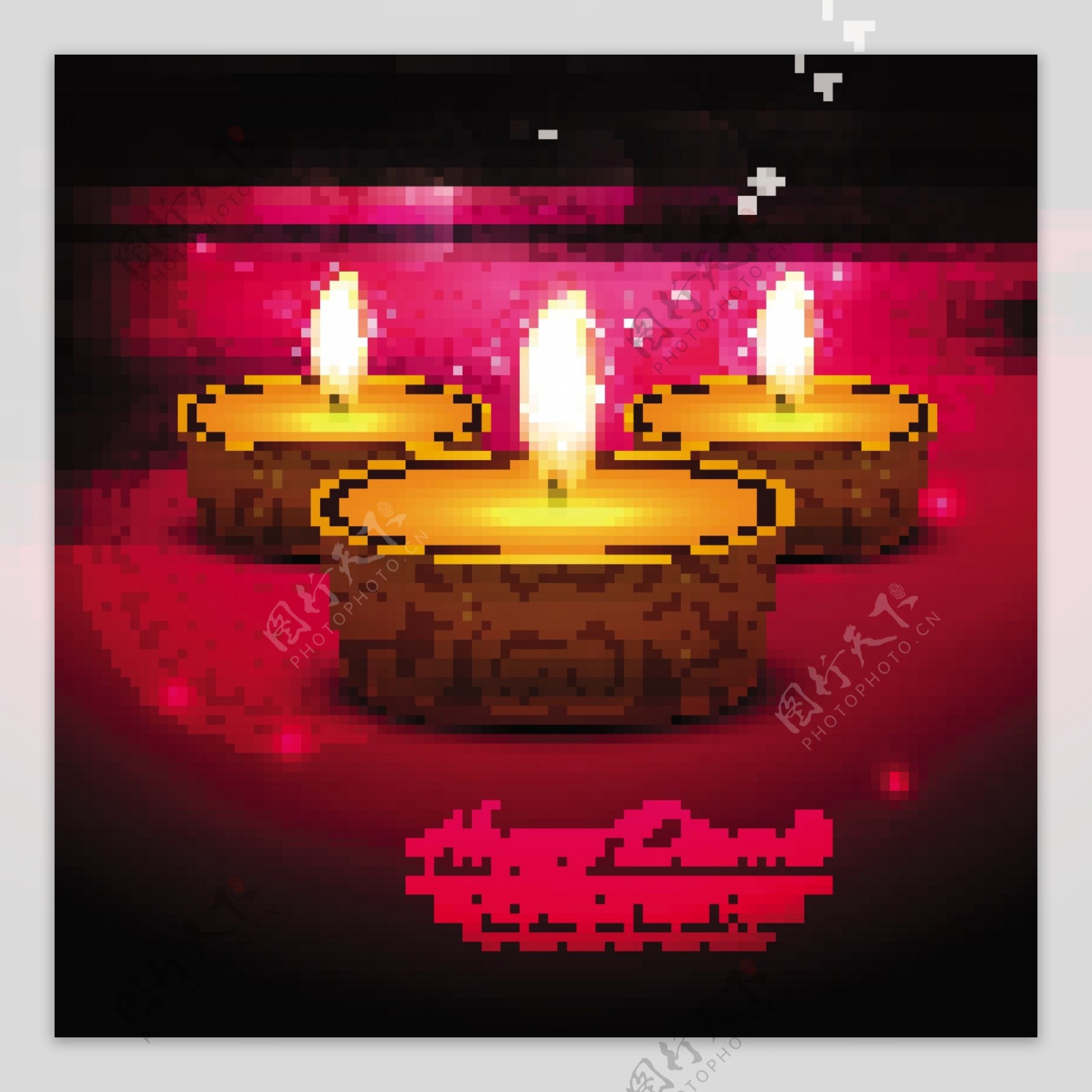 三蜡烛美丽的红色背景庆祝排灯节
