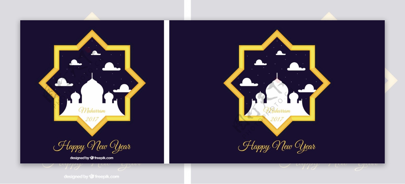 伊斯兰教新年明星与清真寺背景