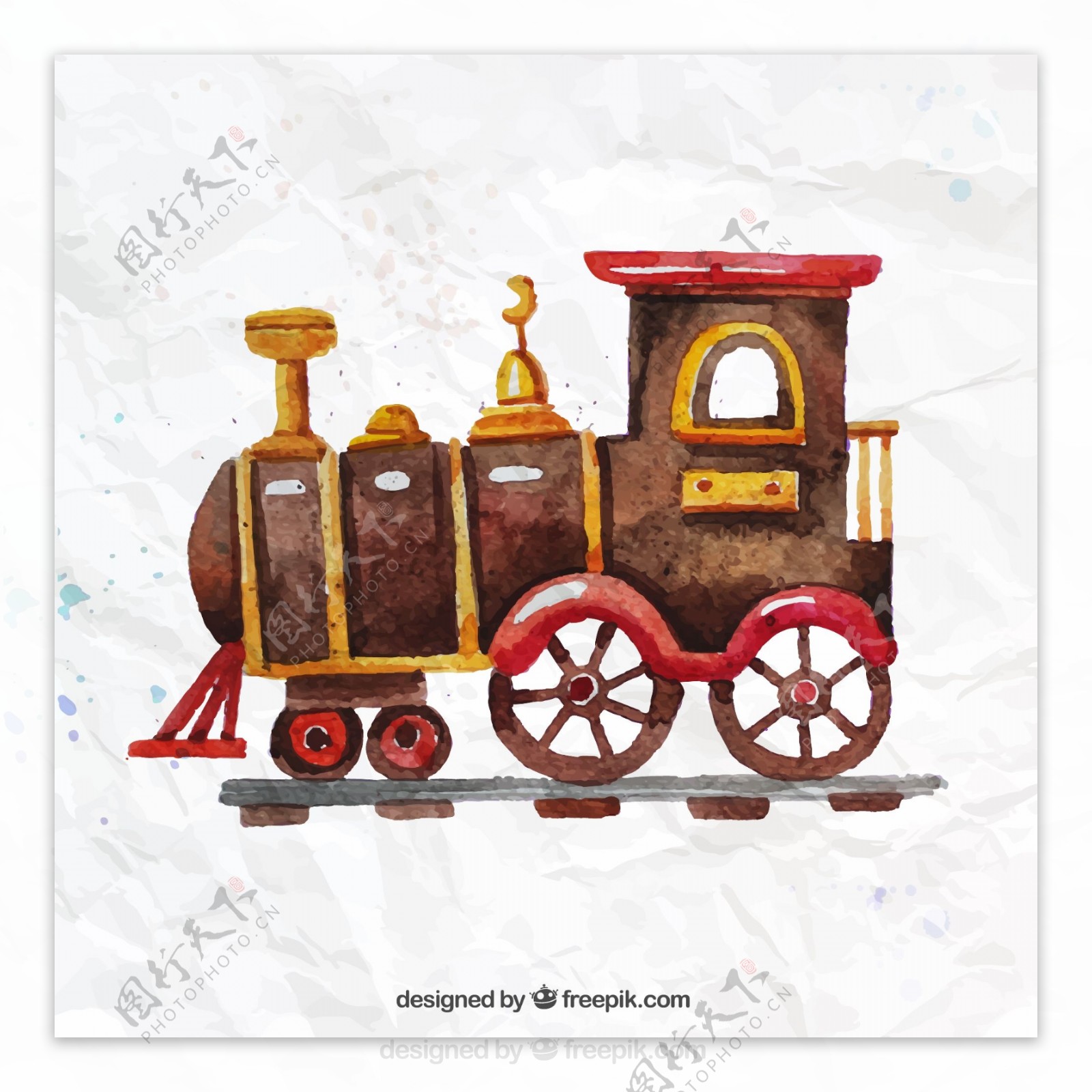 水彩玩具火车矢量素材图片
