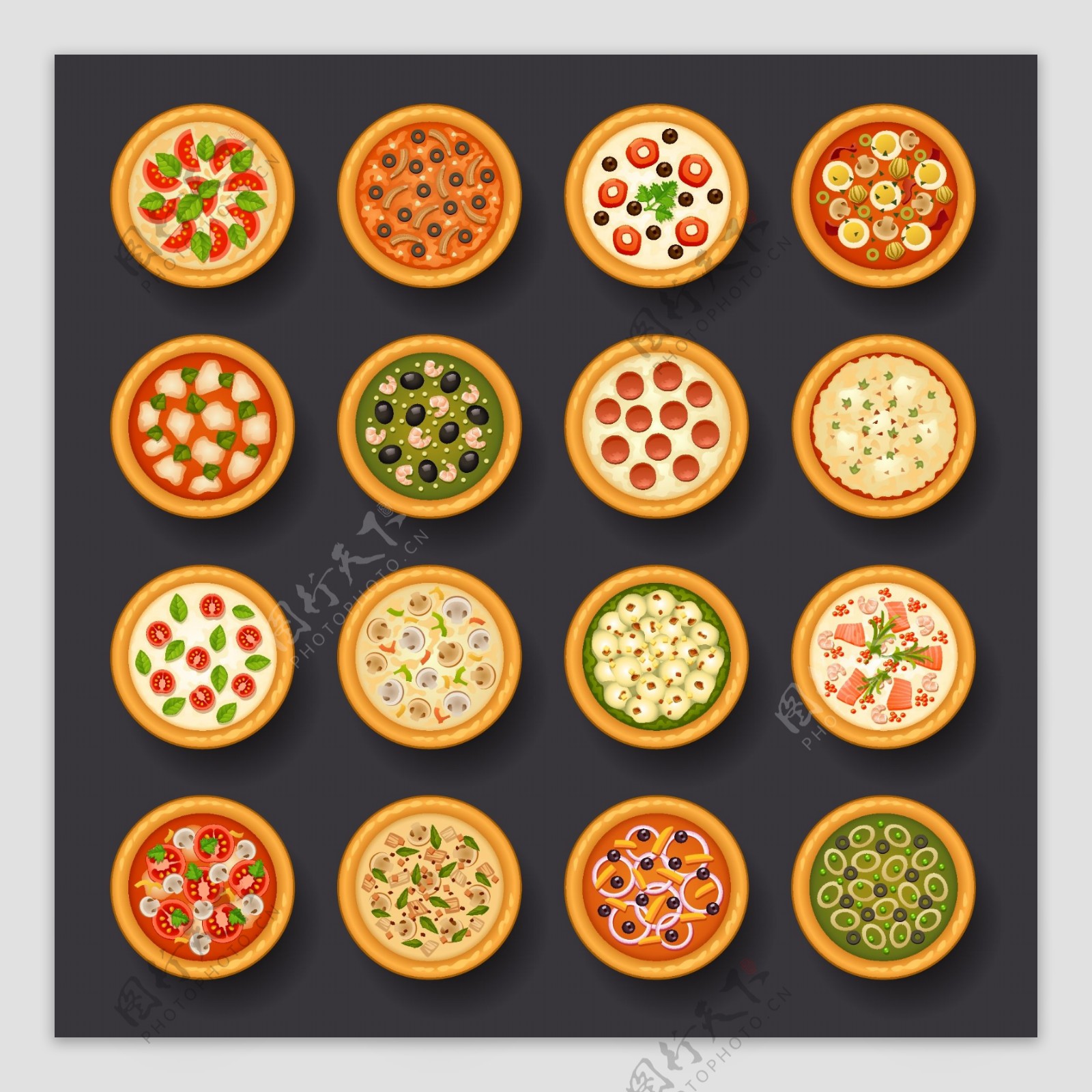 美味披萨俯视图矢量素材图片