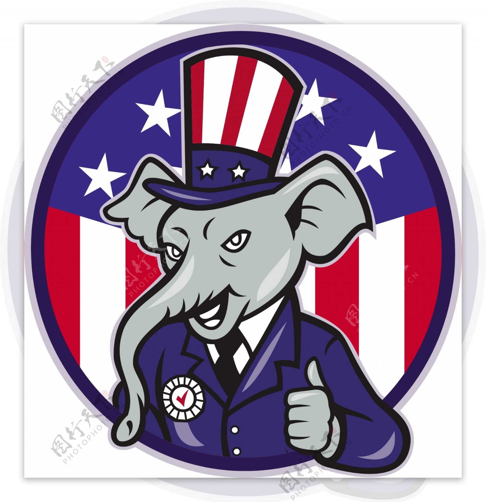 共和党的大象吉祥物竖起美国国旗
