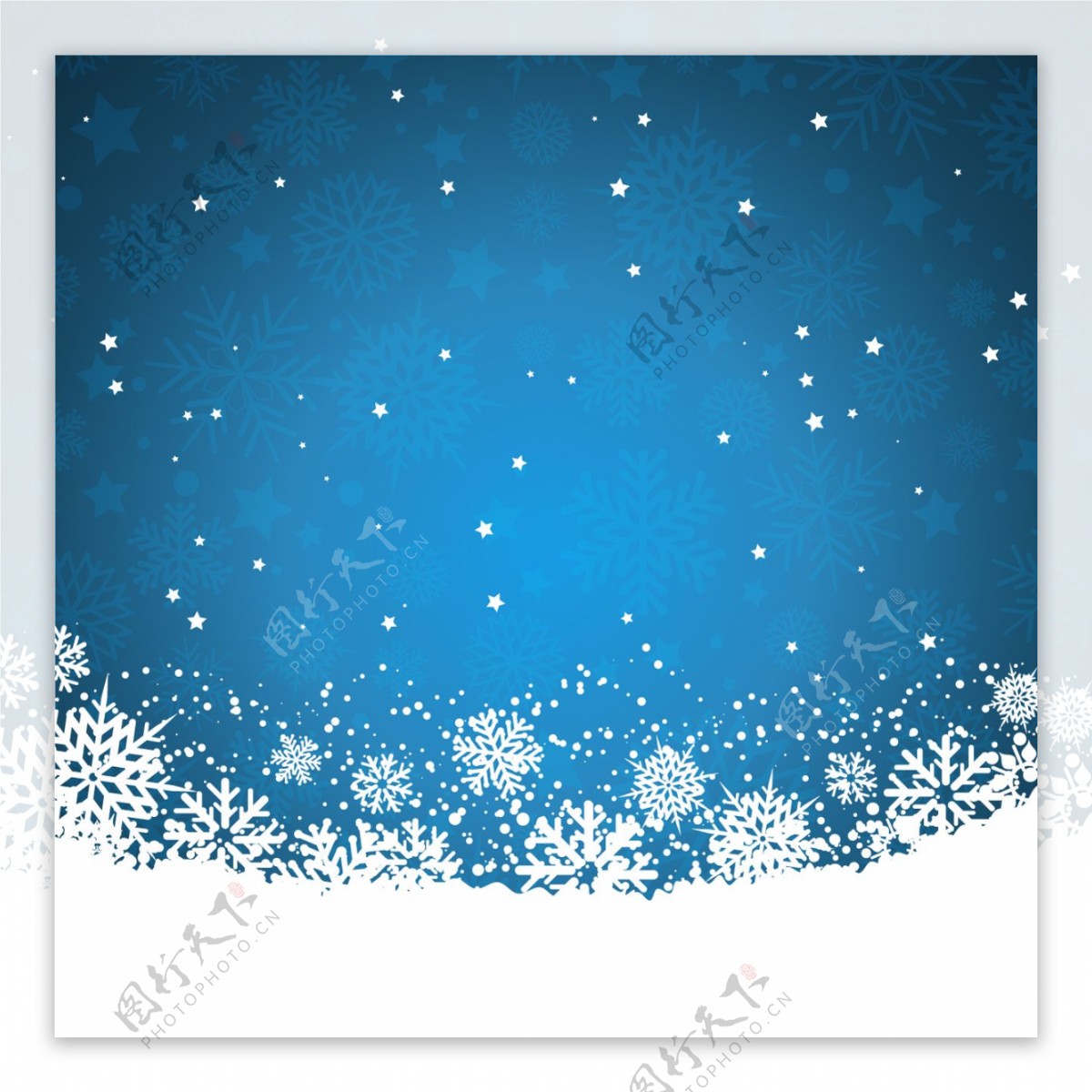 蓝色背景与雪花和星星