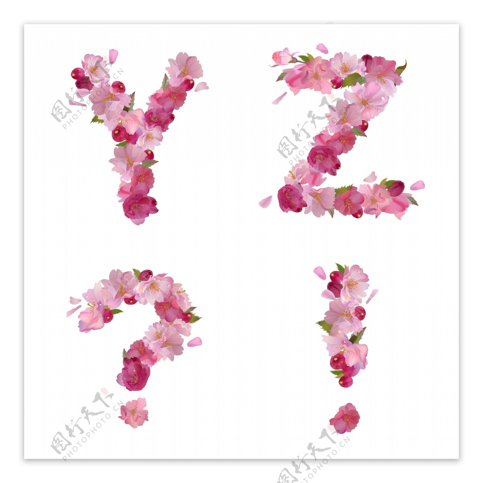 粉色花朵构成的字母和符号