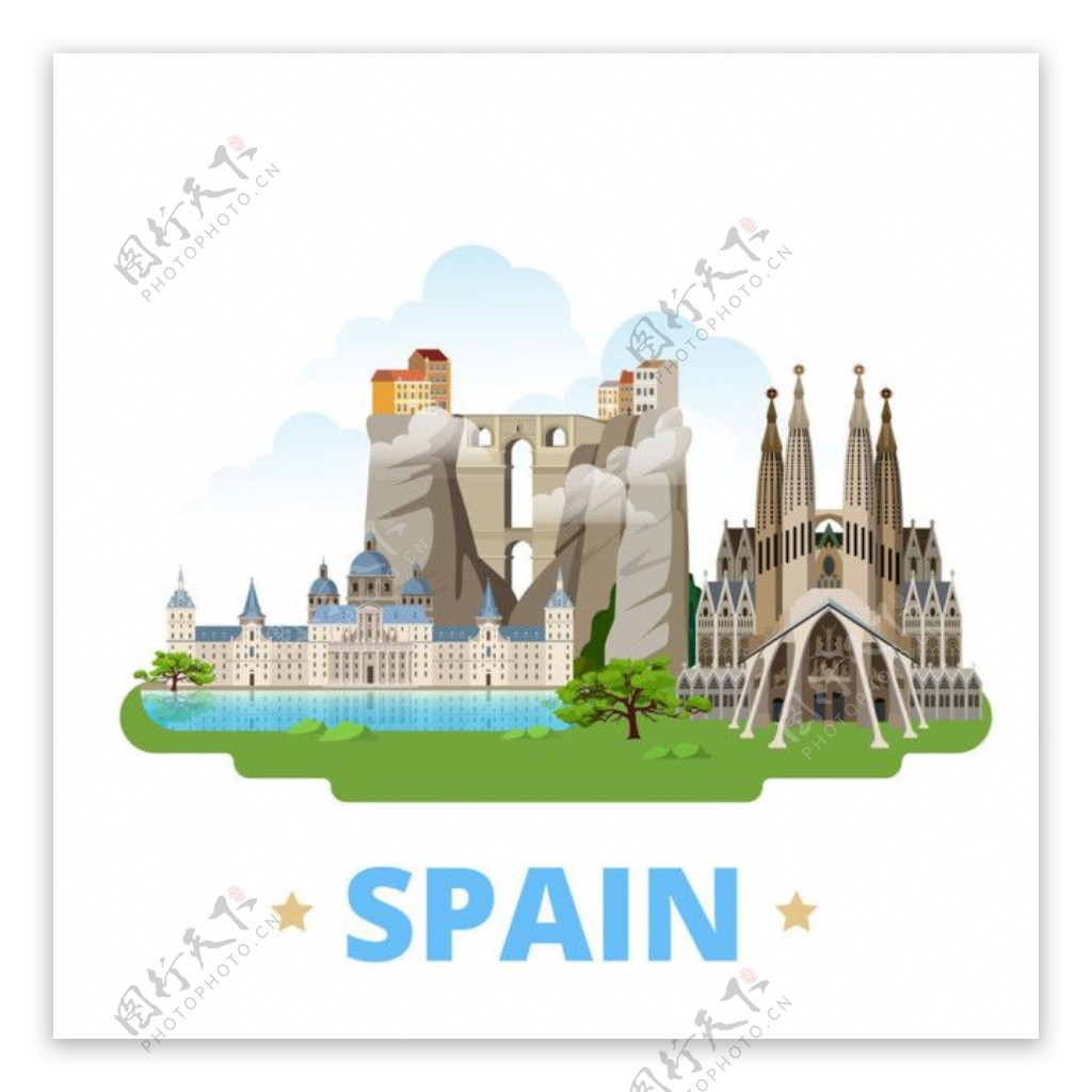 西班牙建筑漫画图片