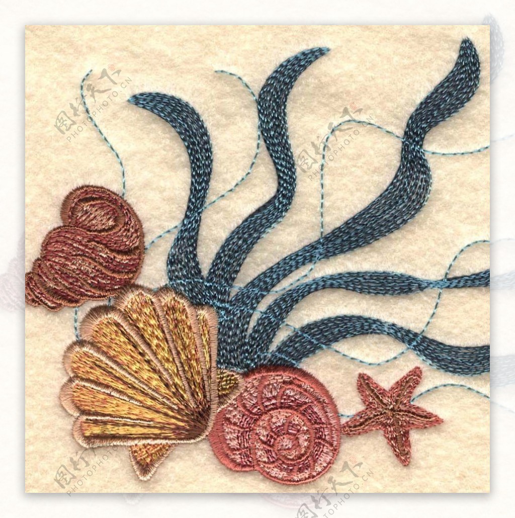 绣花动物海螺海贝海草免费素材
