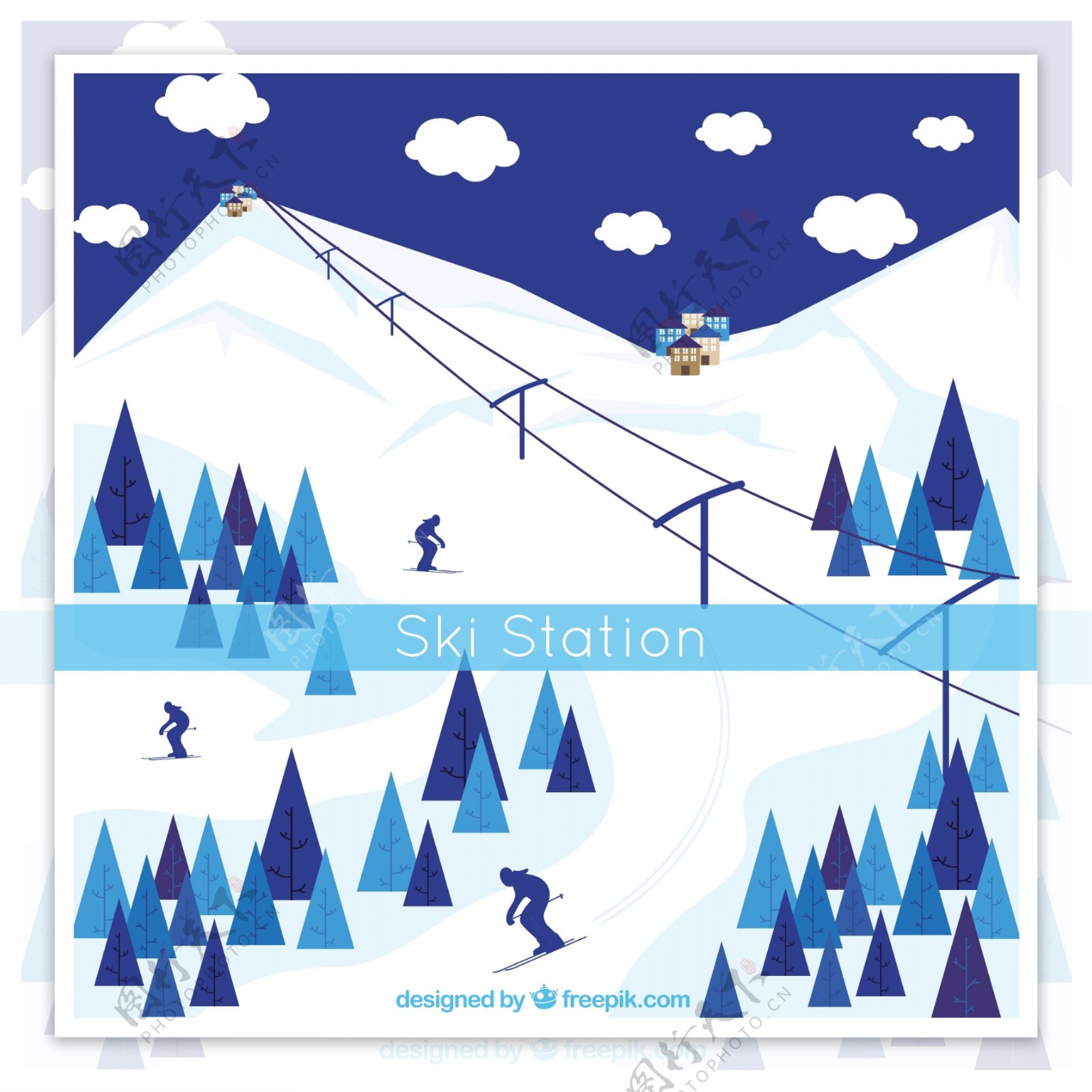 滑雪度假背景平面设计