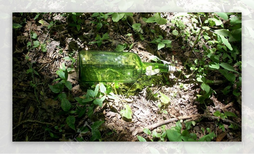 草地上的绿色玻璃瓶