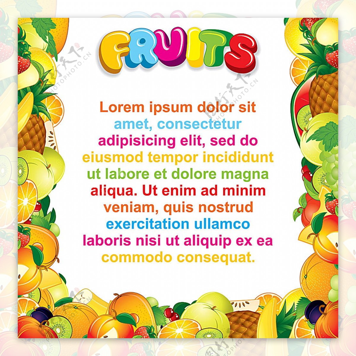 英语字母与水果背景