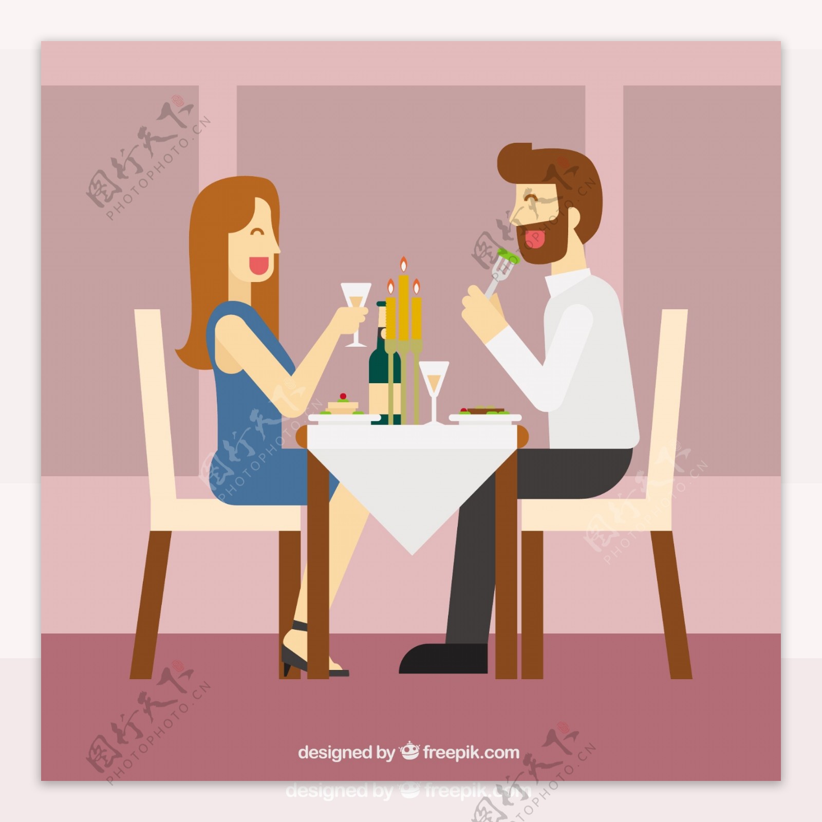 现代夫妻在优雅的餐厅吃晚饭