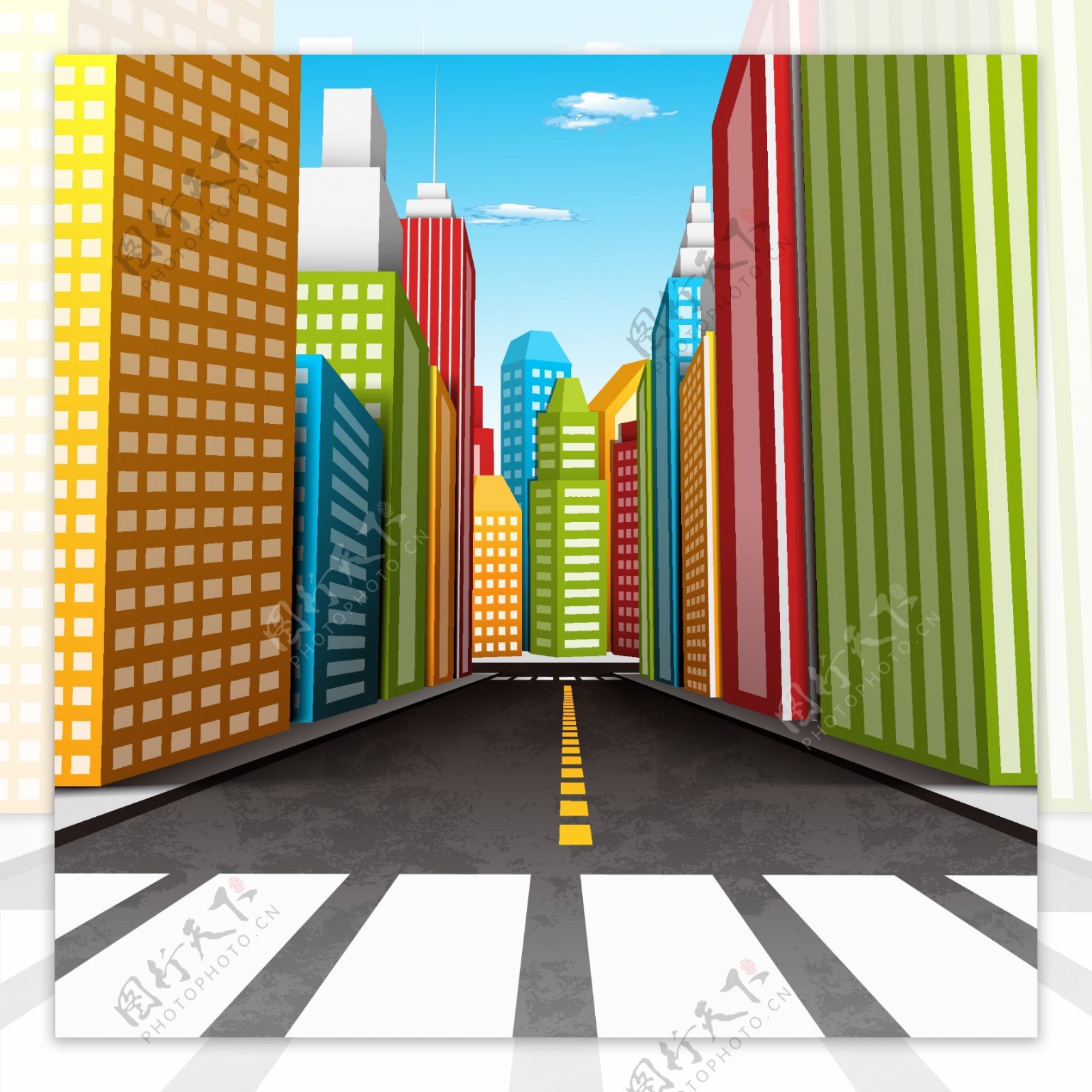彩色高楼林立的城市插画
