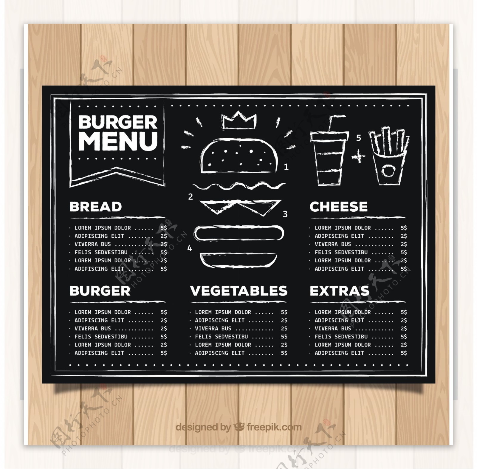 黑板上的汉堡包菜单