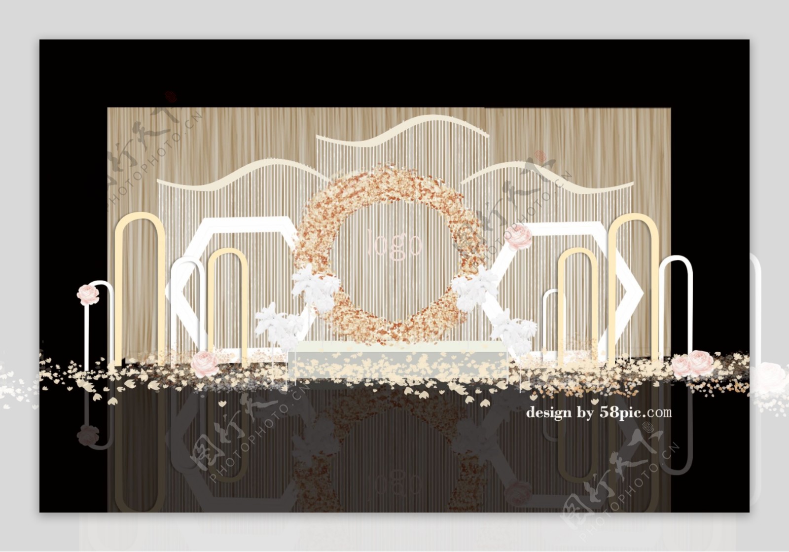 室内设计香槟色婚礼迎宾区psd效果图
