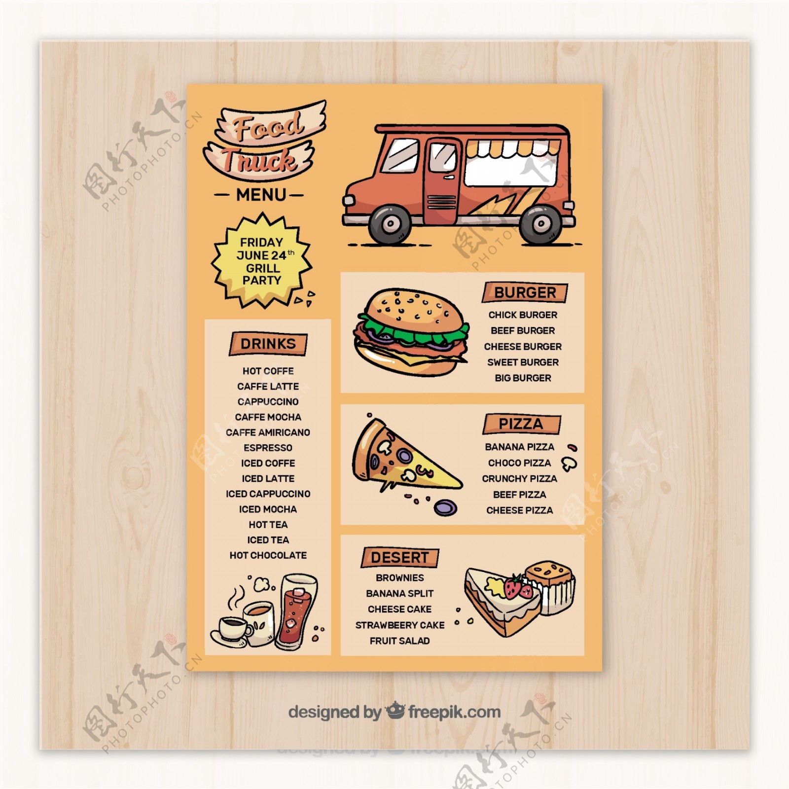 手绘食品车菜单模板