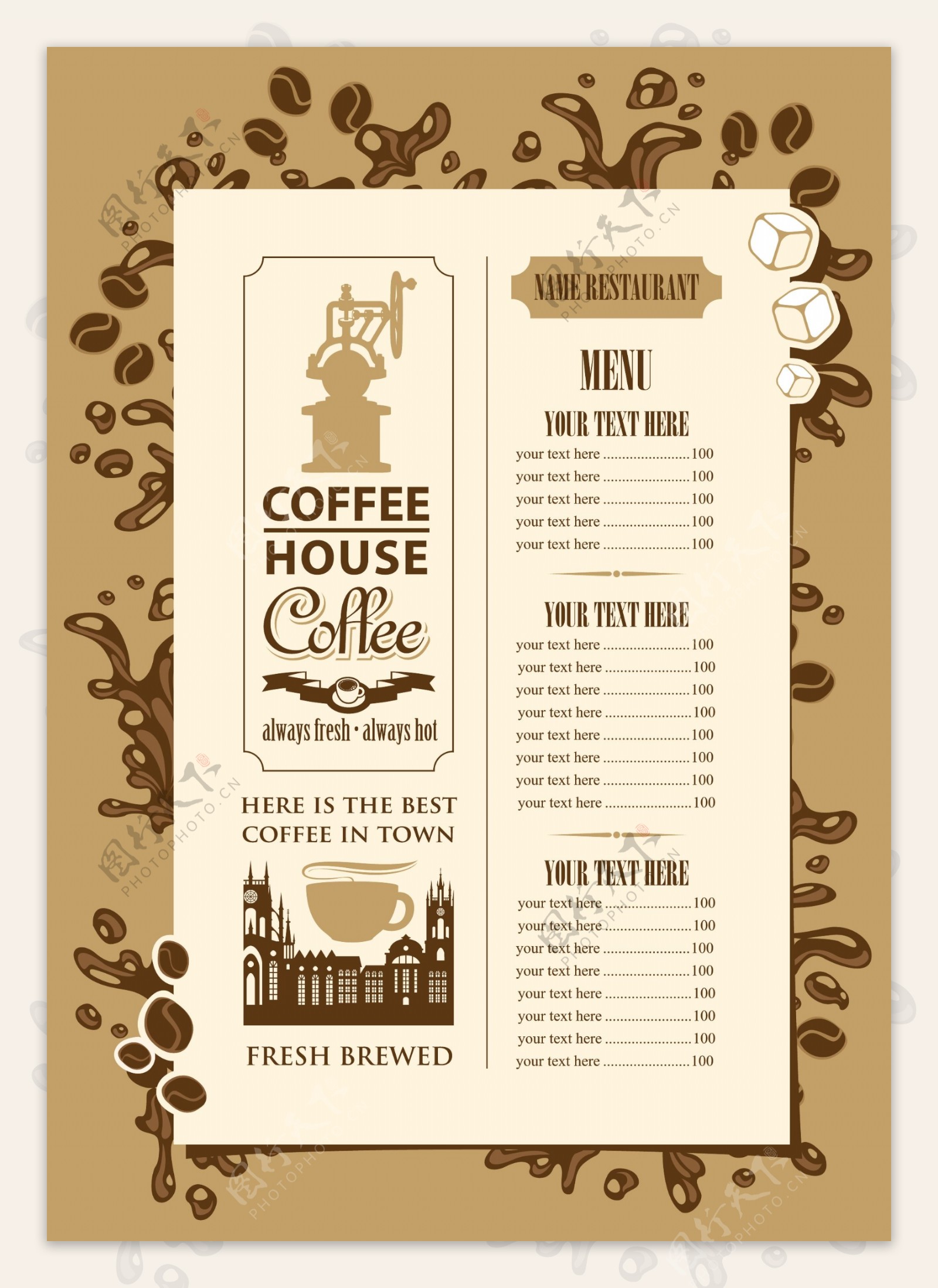 复古咖啡店菜单设计矢量素材
