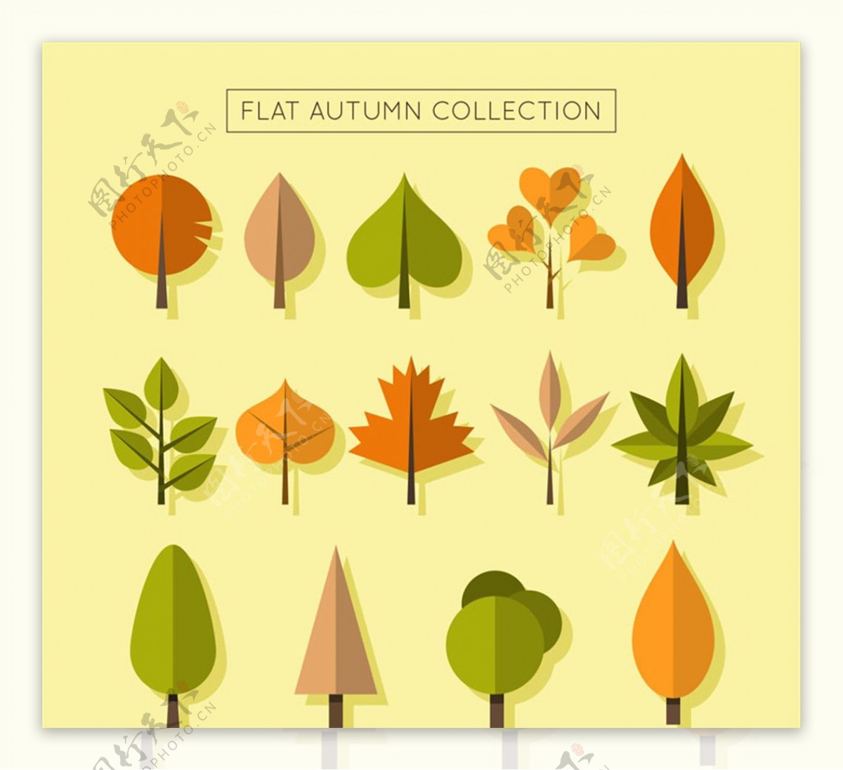 10款彩色秋季树叶和3款树木