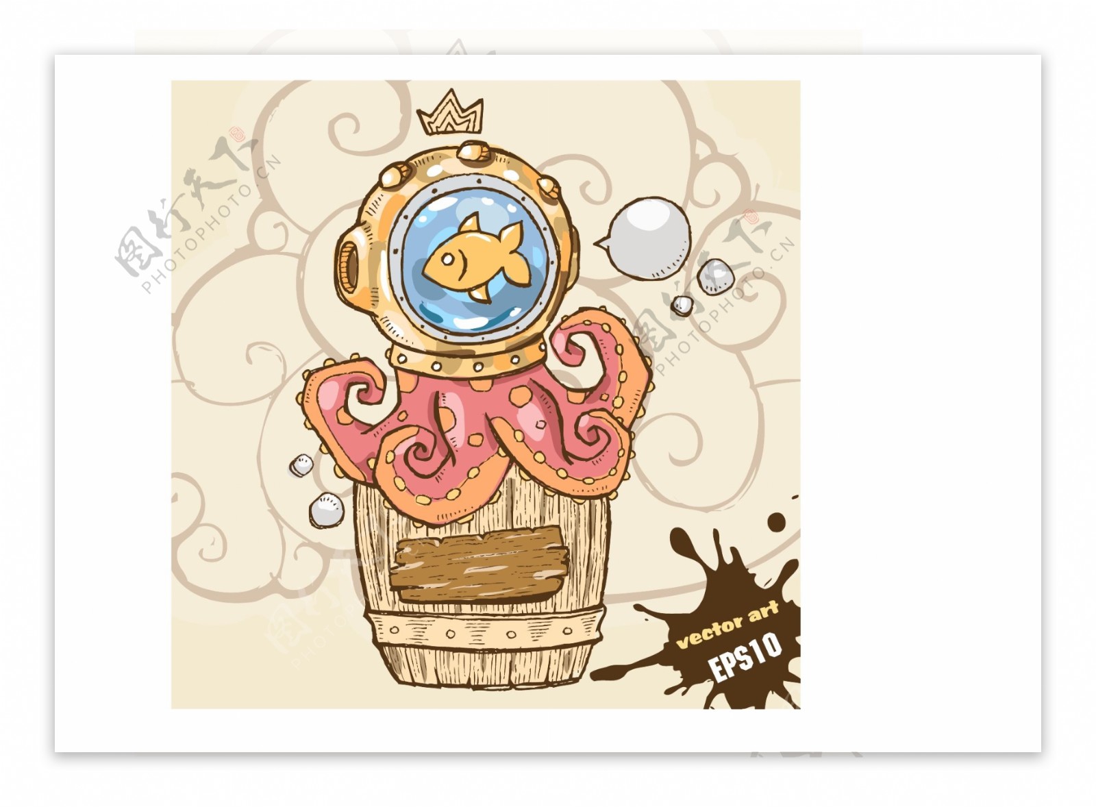 卡通坐在桶上的章鱼矢量素材