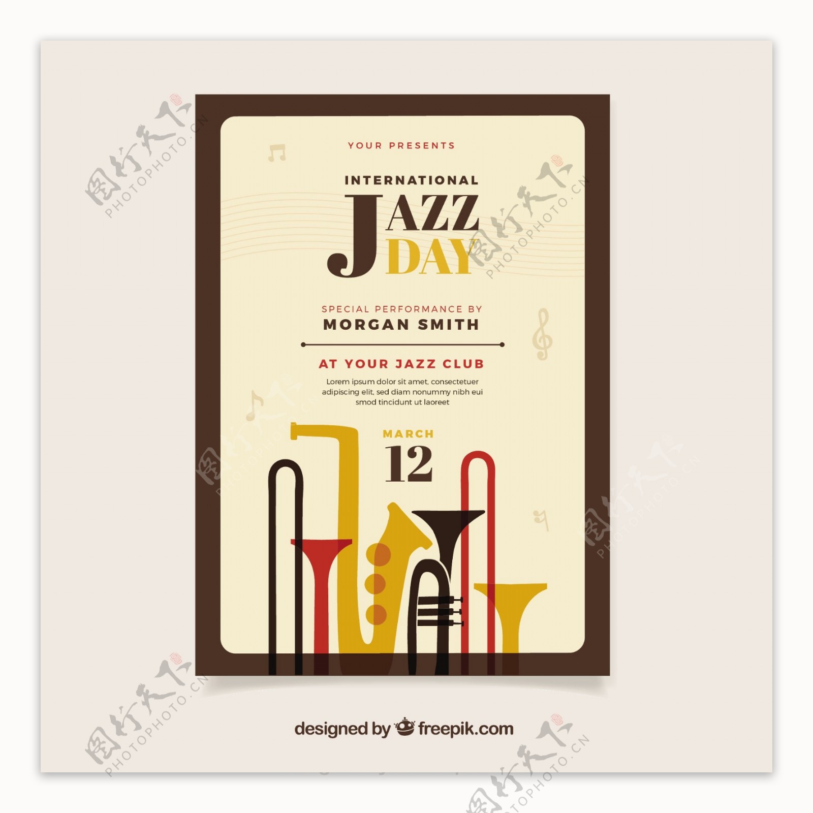 爵士乐活动海报与乐器
