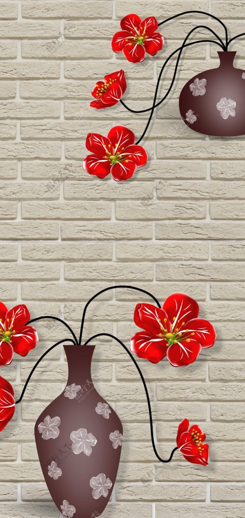 玄关花瓶花朵砖墙