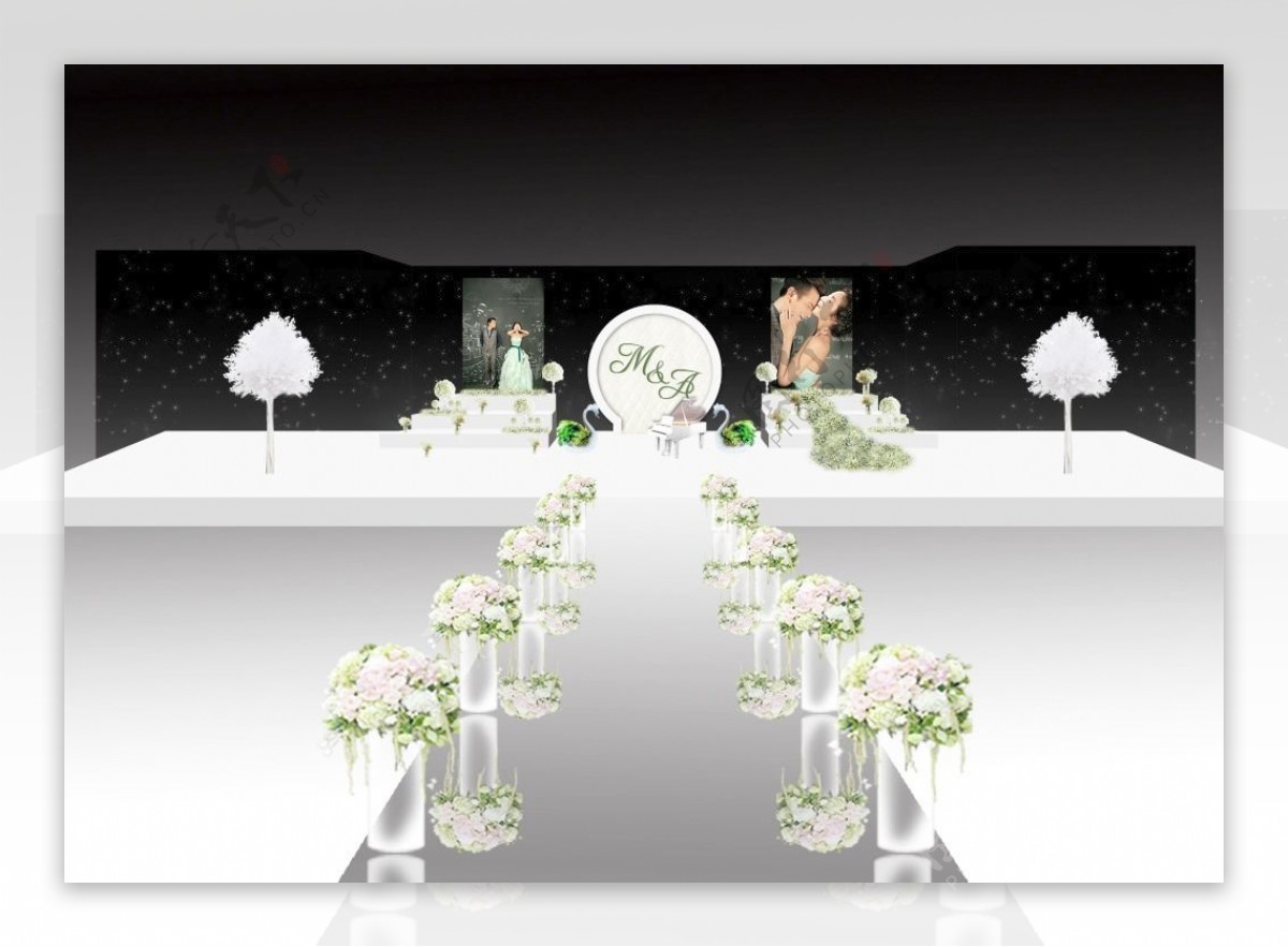 白色现代婚礼舞台效果图