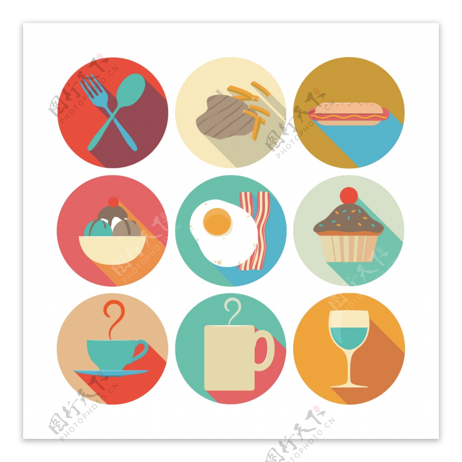 扁平网页UI美食餐饮icon图标
