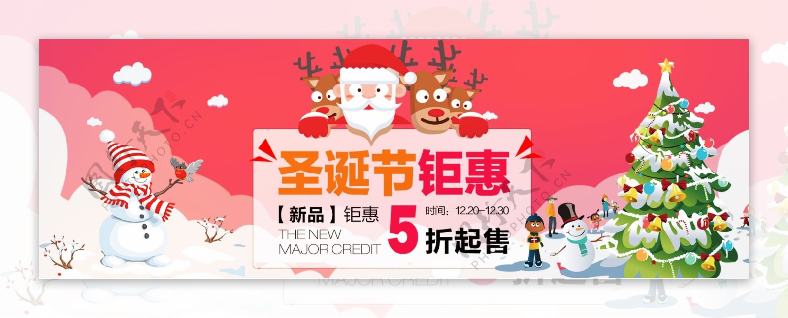 红色卡通雪人圣诞树圣诞节促销banner