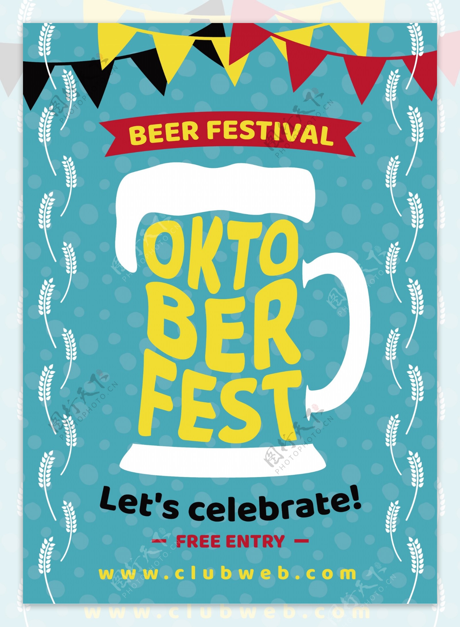 啤酒节的海报和一个啤酒杯