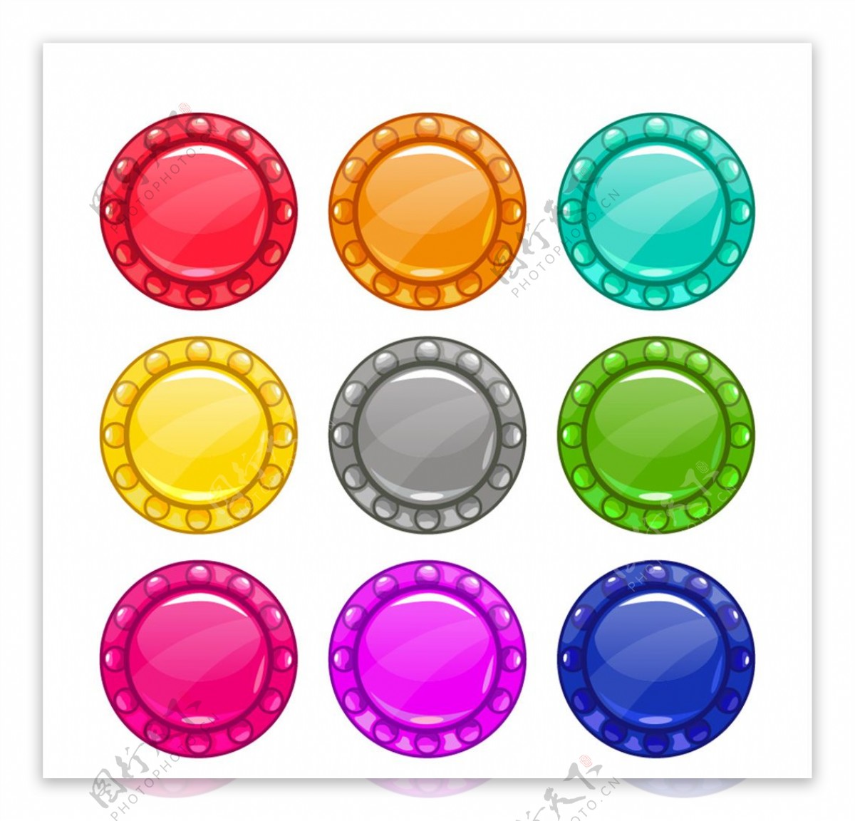 九款彩色立体圆形图标按钮
