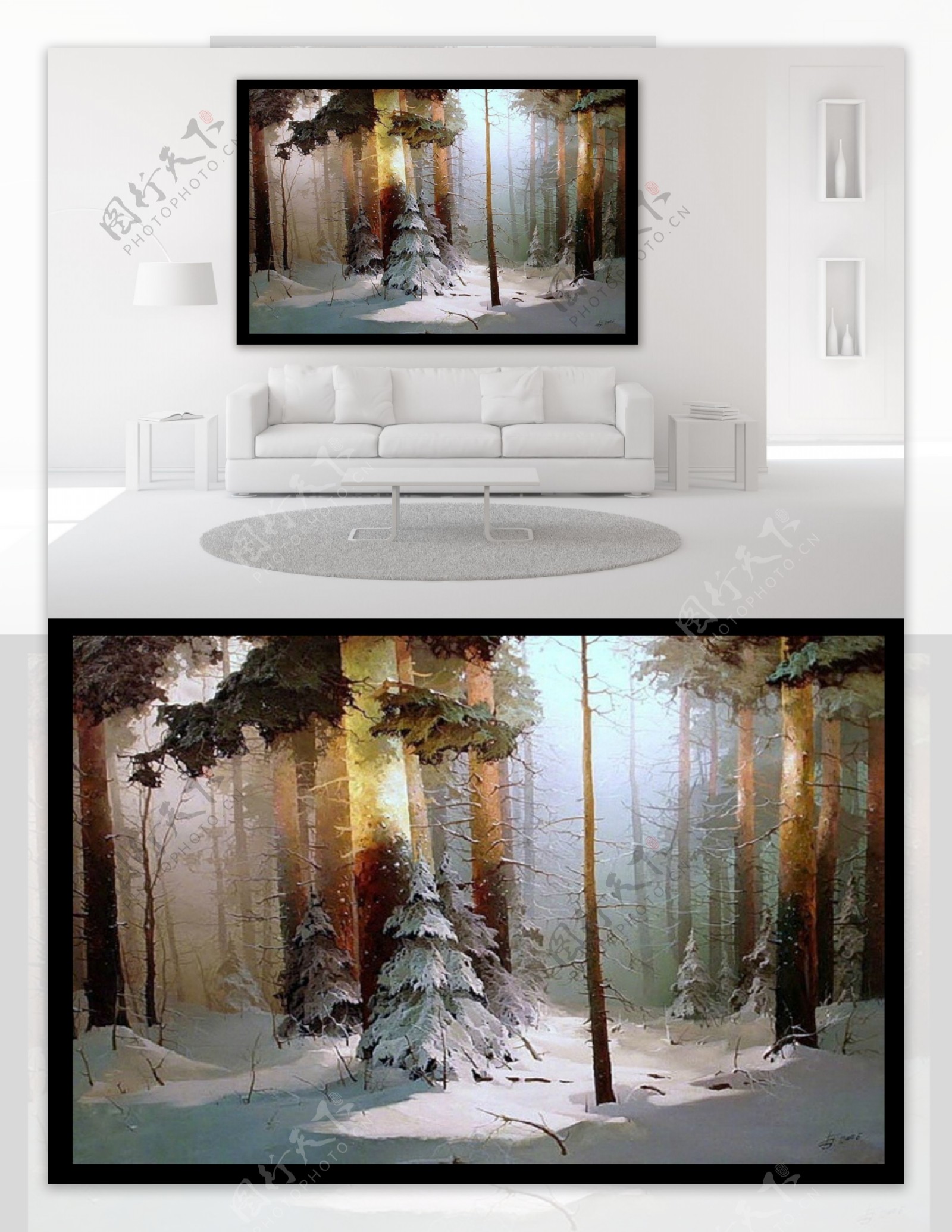 被白雪覆盖的森林油画装饰画