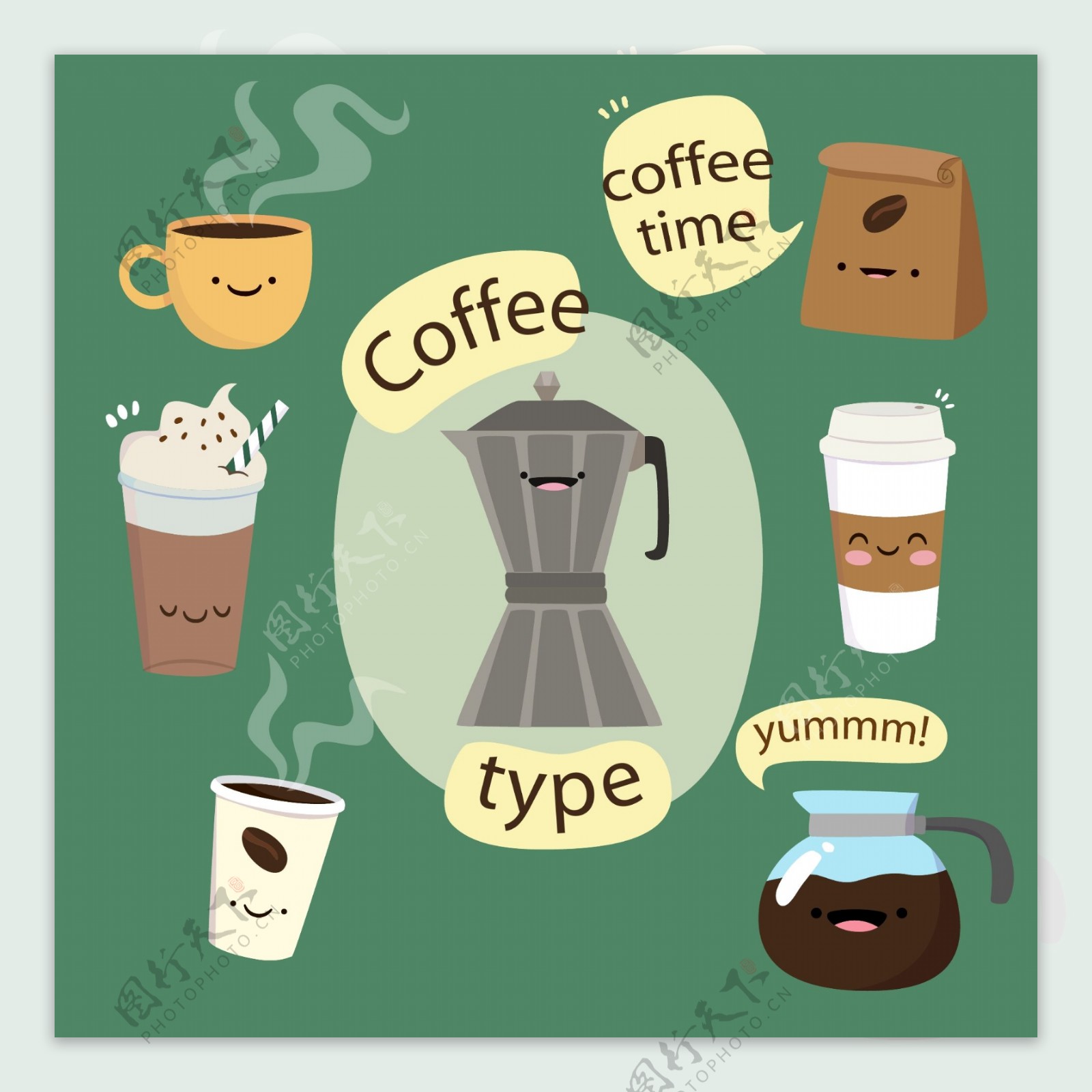 7款可爱表情咖啡矢量素材