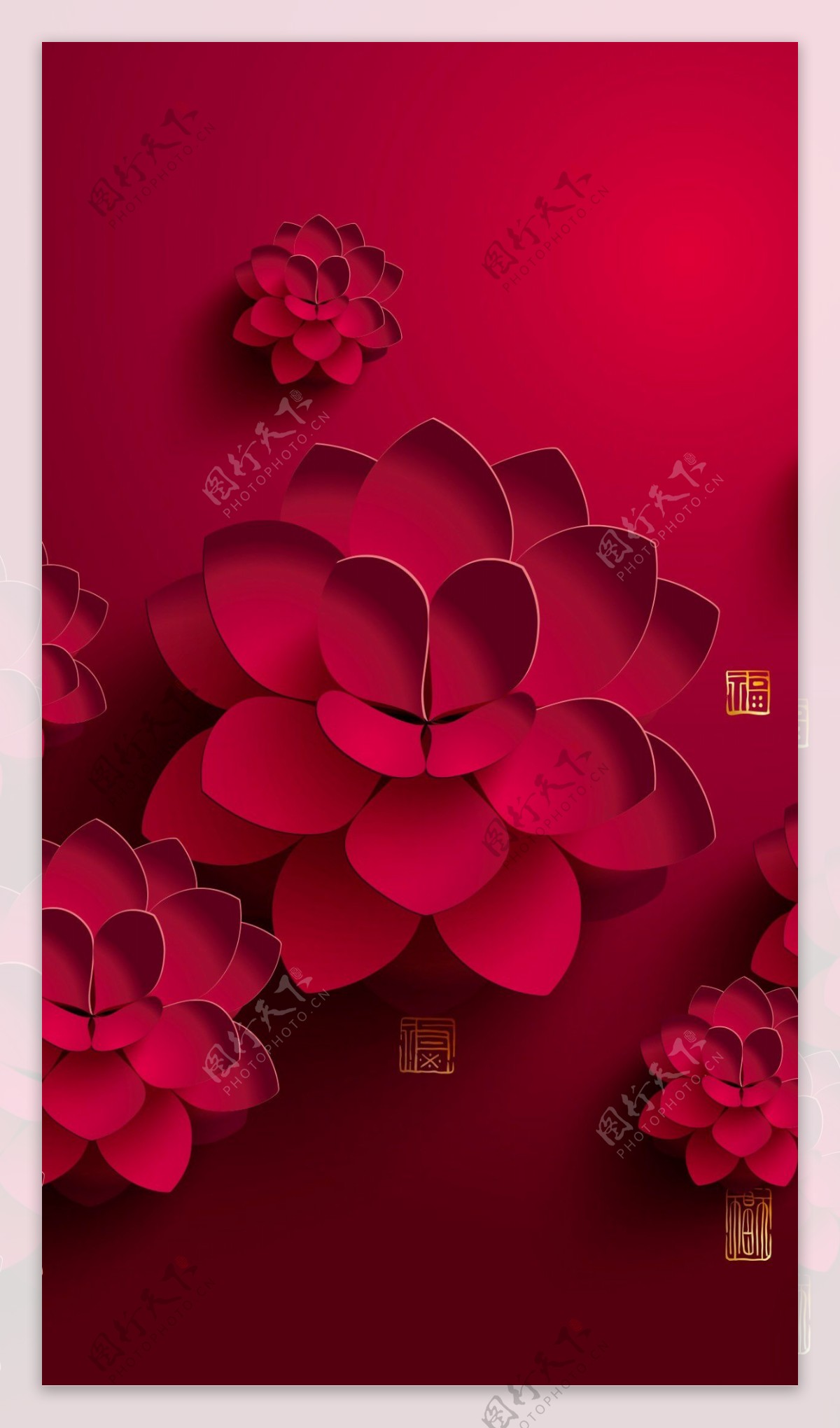 简约红色花朵H5背景素材