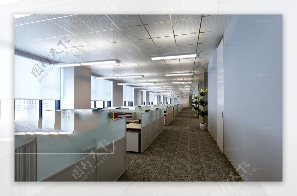 现代办公室空间3D模型效果图