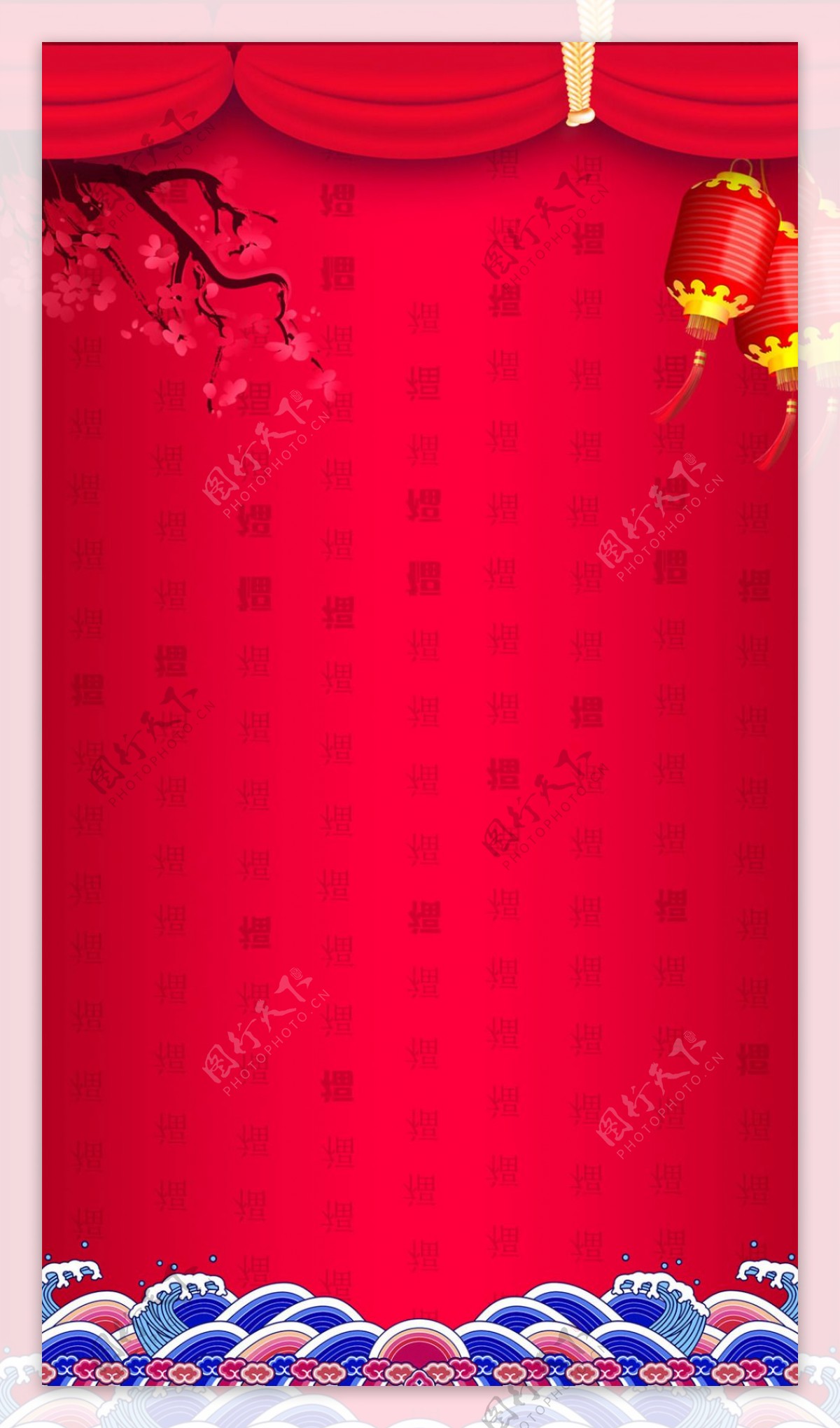 红色绸缎灯笼H5背景素材