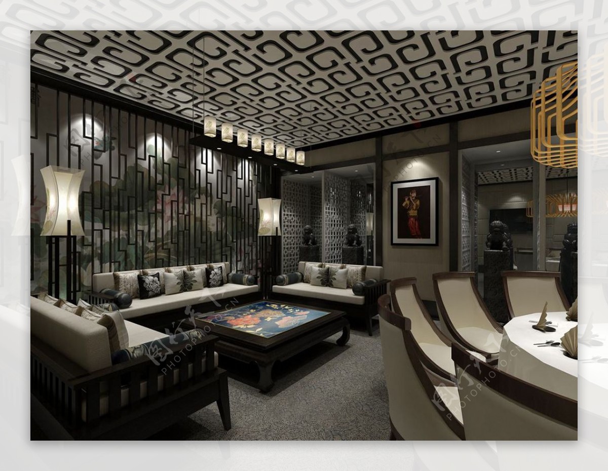 中式简约风格空间客厅效果图设计