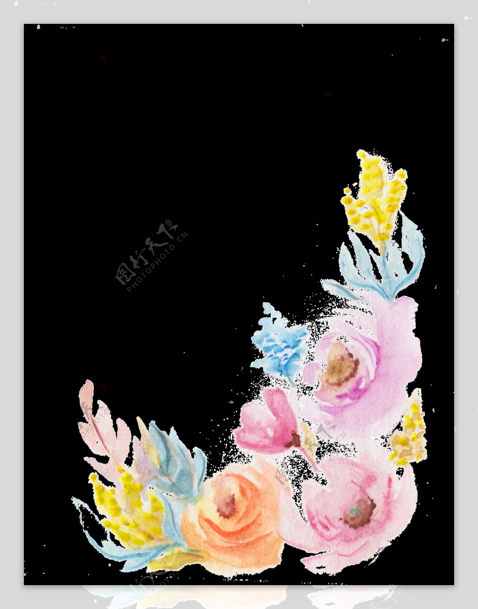 手绘水彩玫瑰花png透明素材320