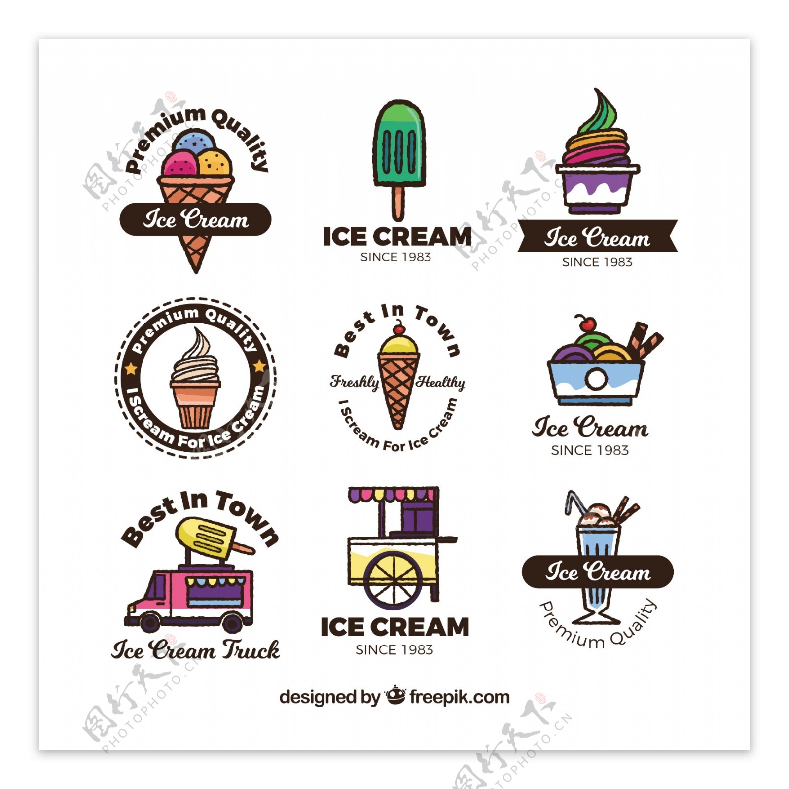 手绘冰淇淋标识集