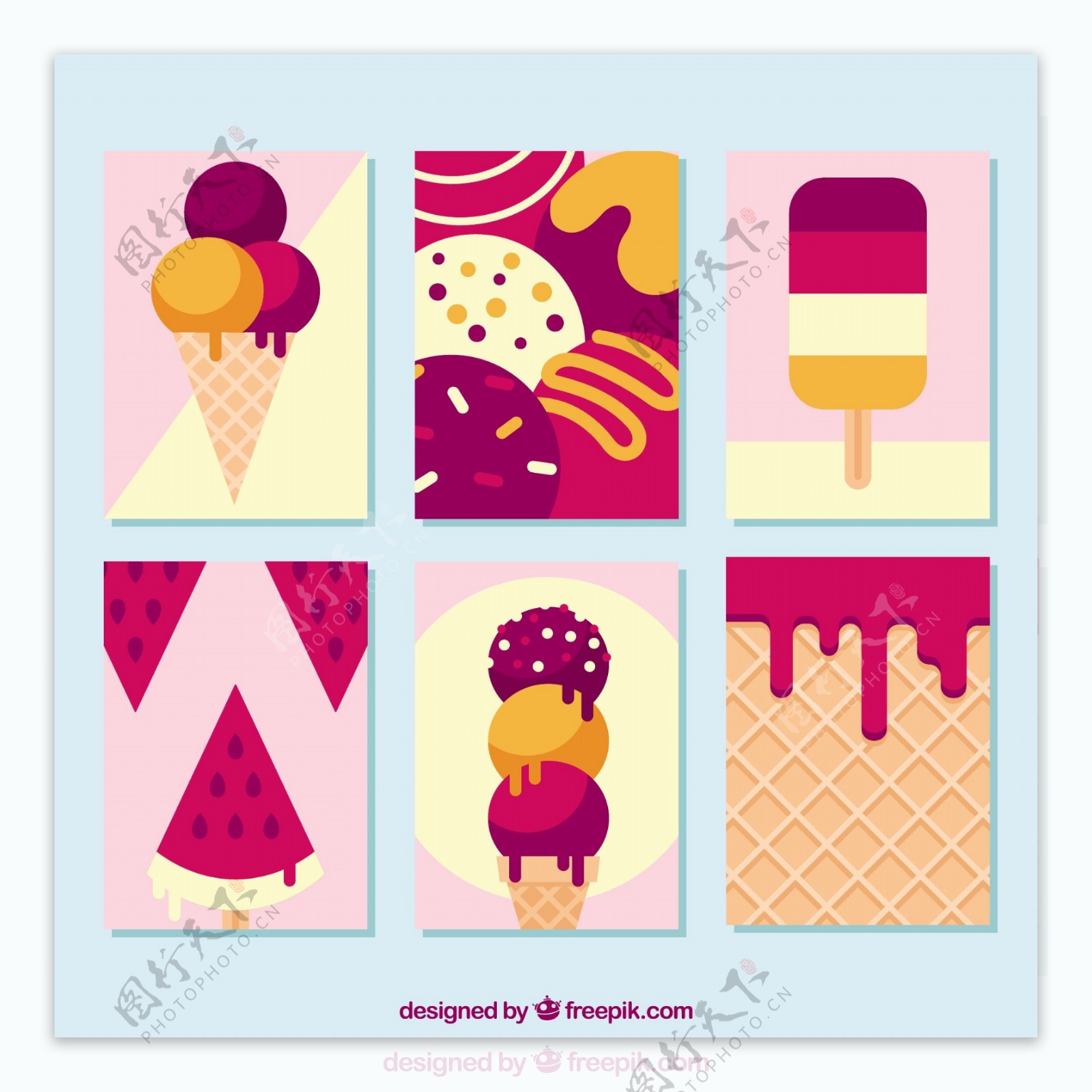 在平面设计中有冰淇淋的精美卡片