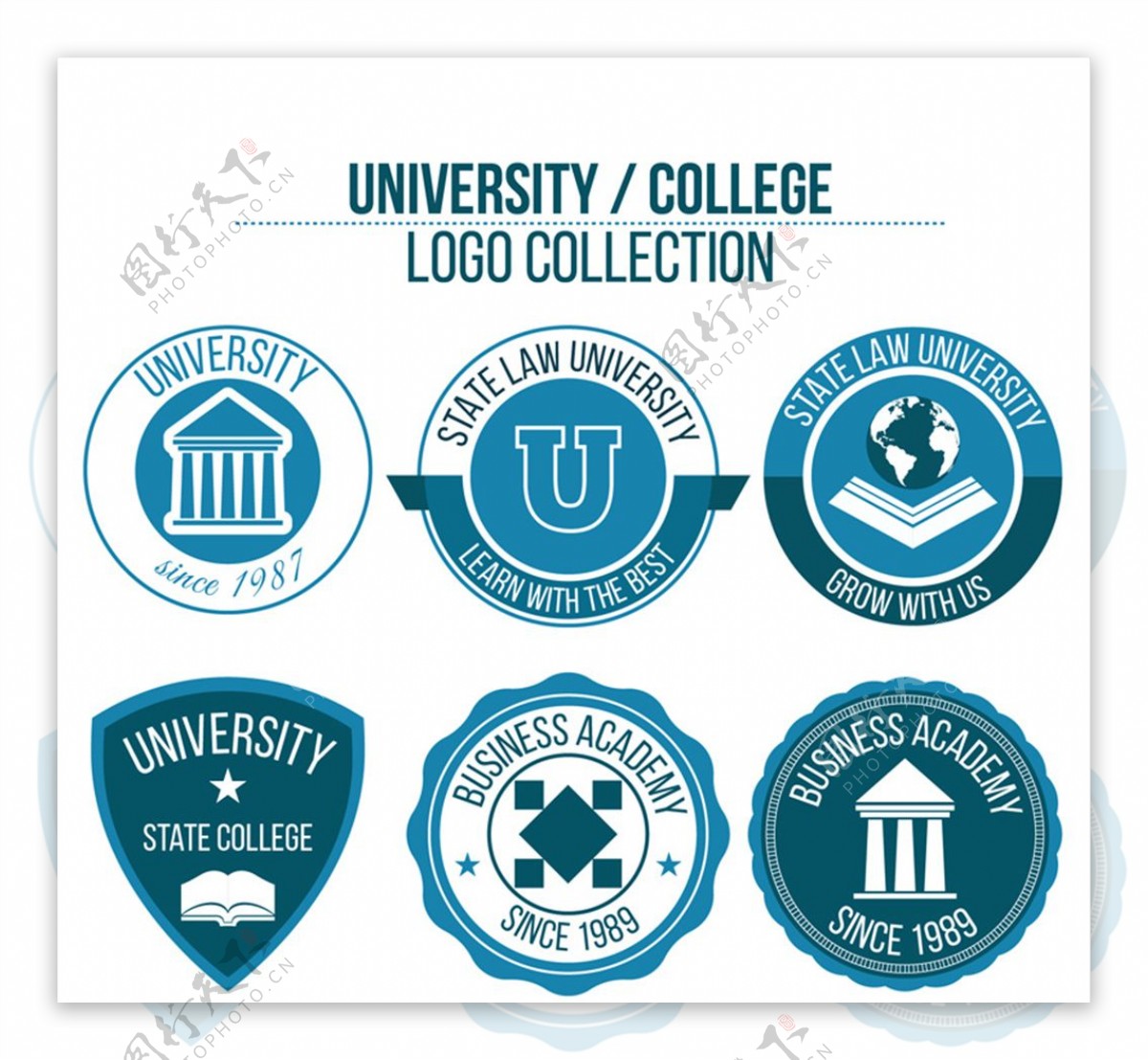 6款蓝色大学标志矢量素材