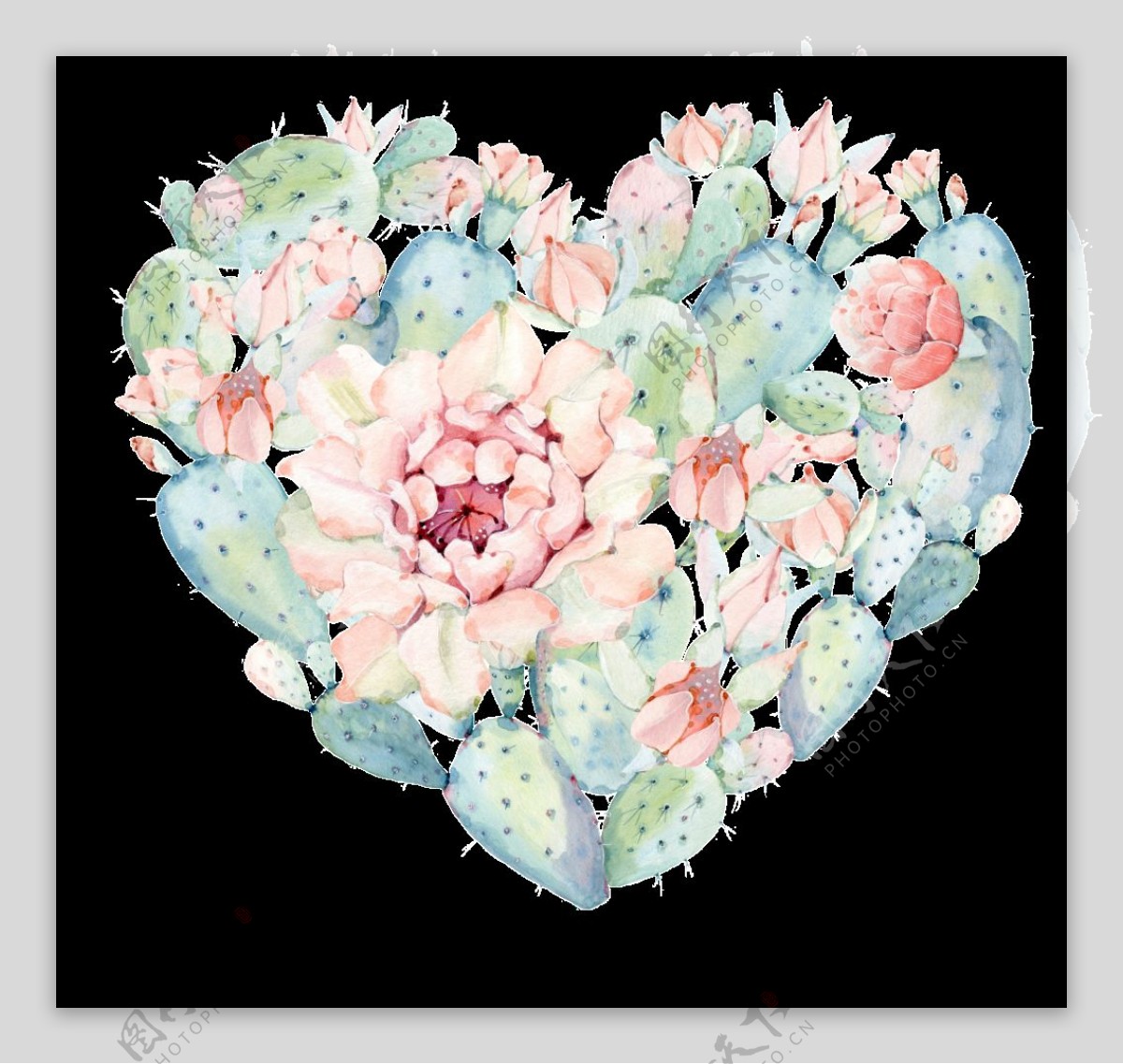 爱心花卉透明装饰图案