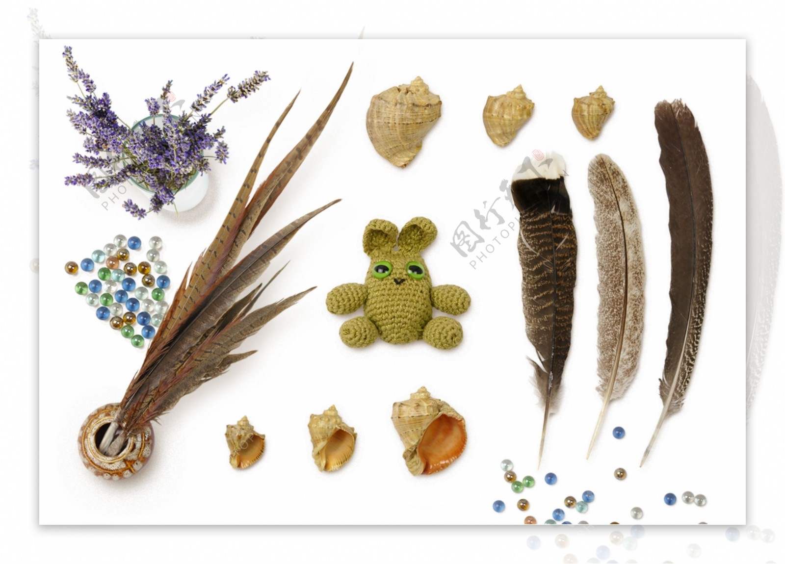 羽毛藤条编制的装饰物羽毛玩具贝壳