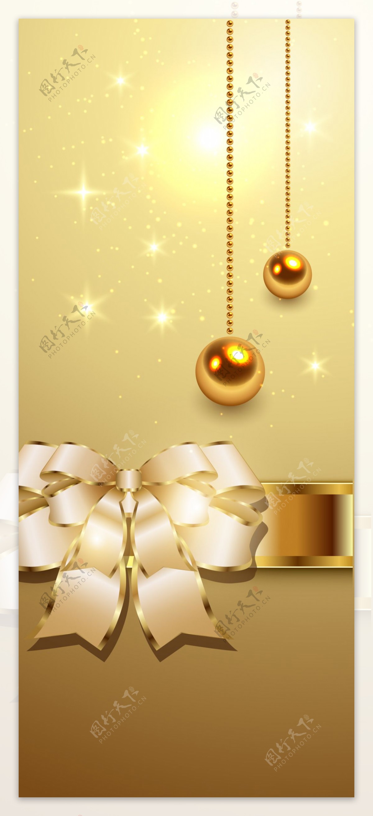 矢量金色圣诞球蝴蝶结背景素材